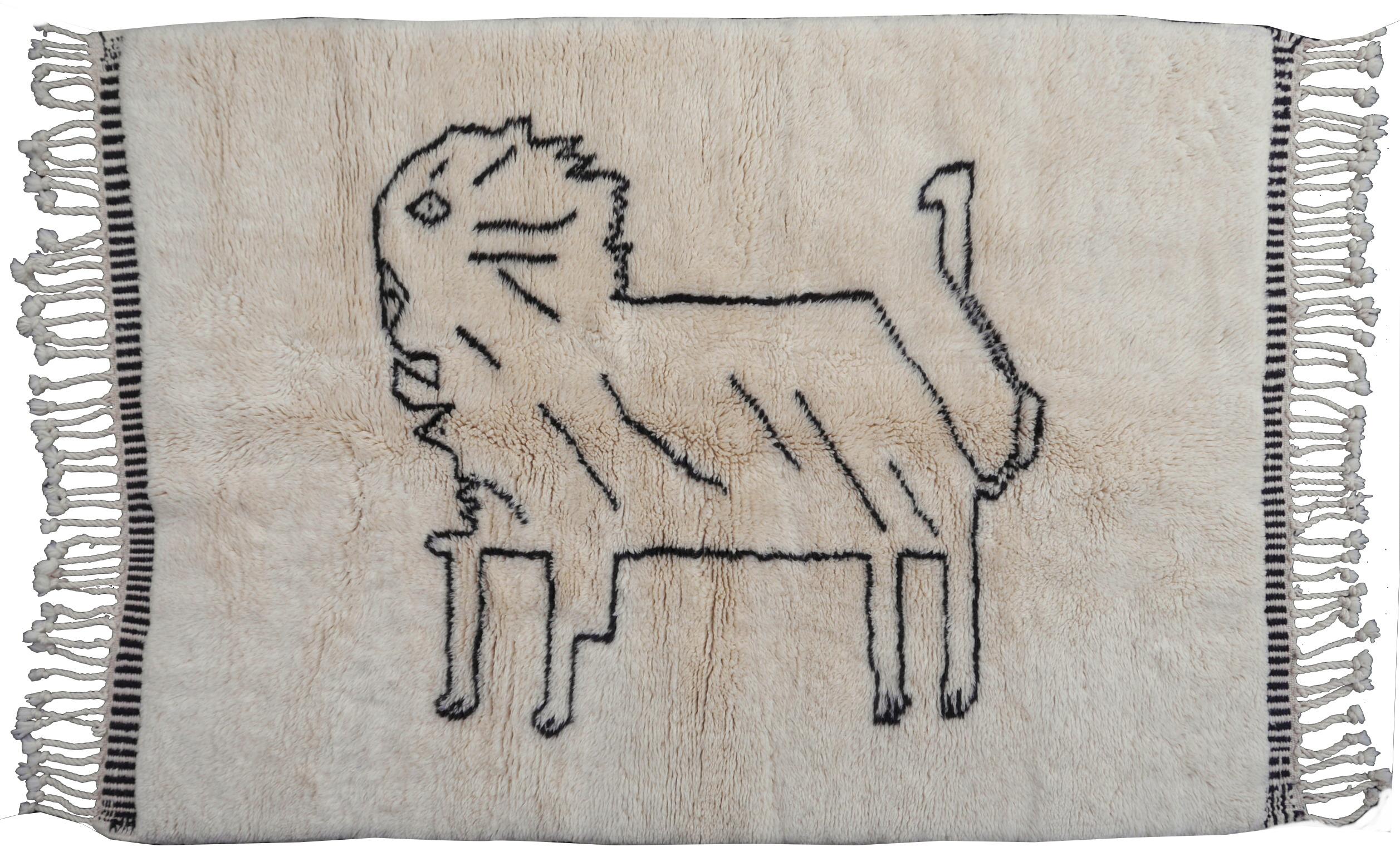 Nordafrikanischer marokkanischer Teppich aus Berber mit Löwenmotiv aus handgeknüpfter Wolle im Angebot 5