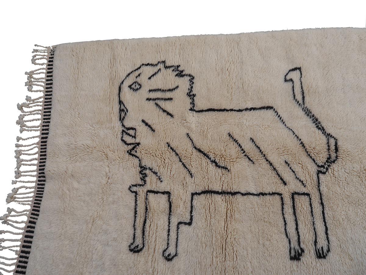 Contemporary Berber Lion Rug North African Moroccan Tribal Carpet Hand Knotted Wool For Sale