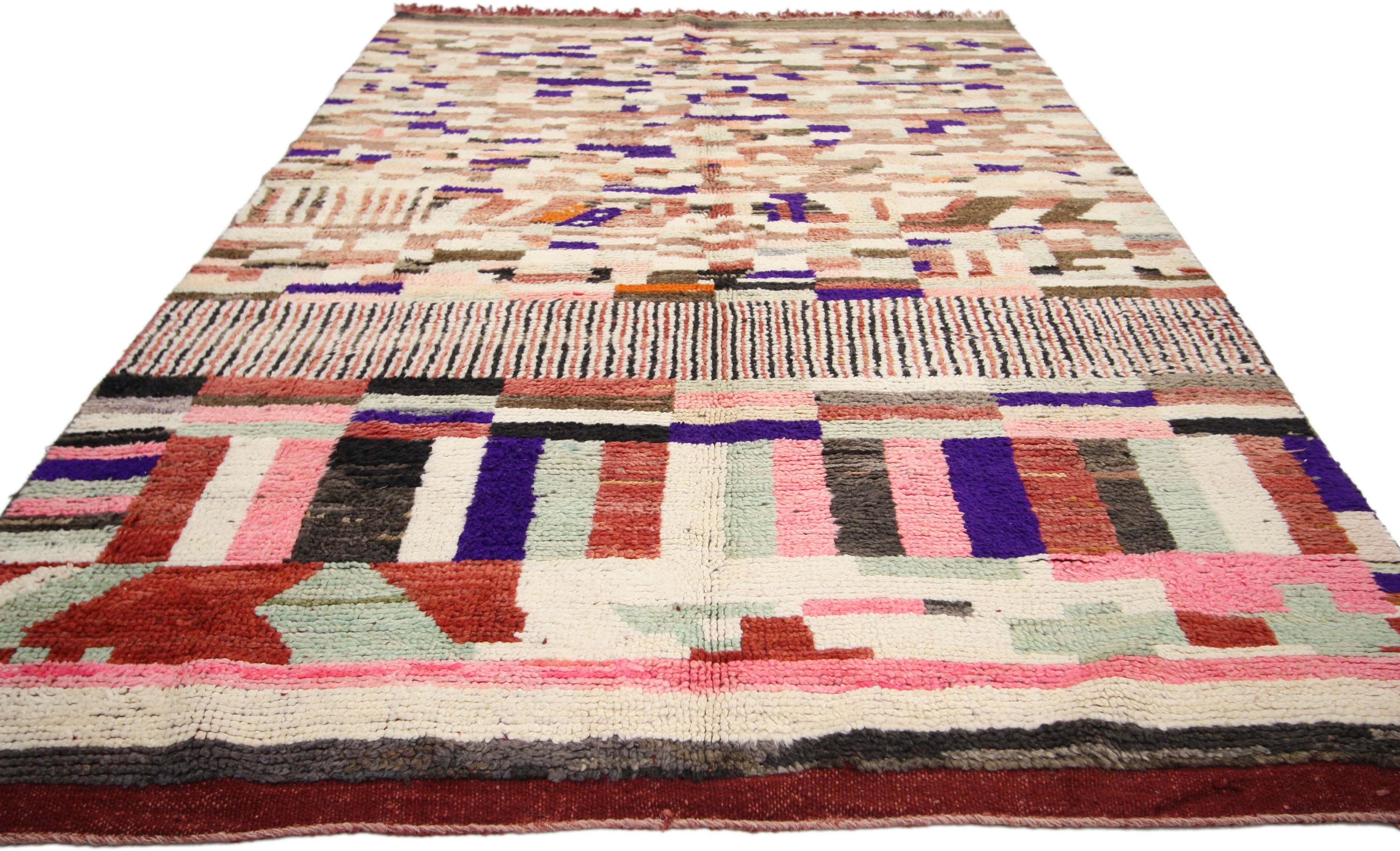 Hand-Knotted Berber Moroccan Rehamna Rug with Bohemian Abstract Expressionist Style For Sale