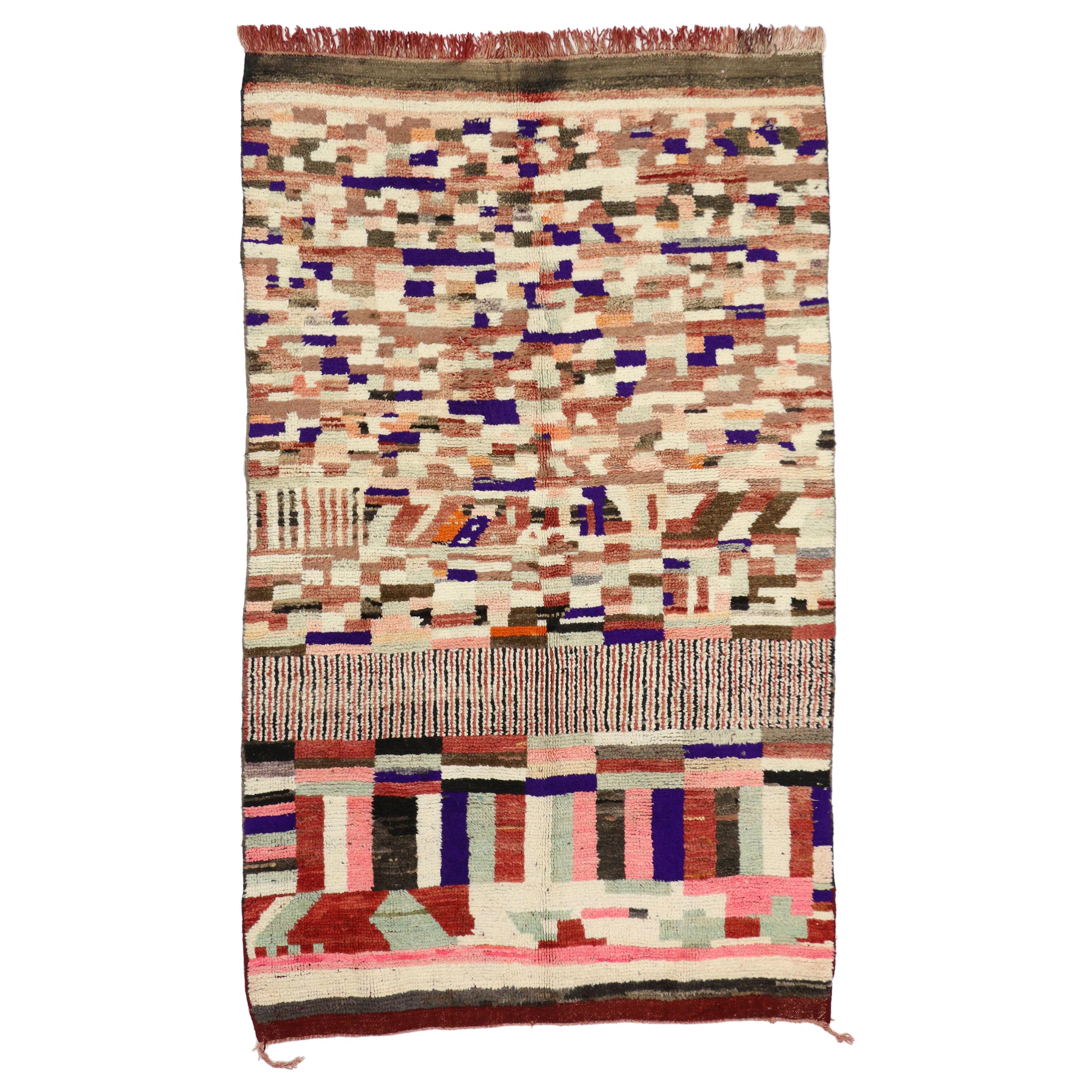 Berber Moroccan Rehamna Rug with Bohemian Abstract Expressionist Style For Sale