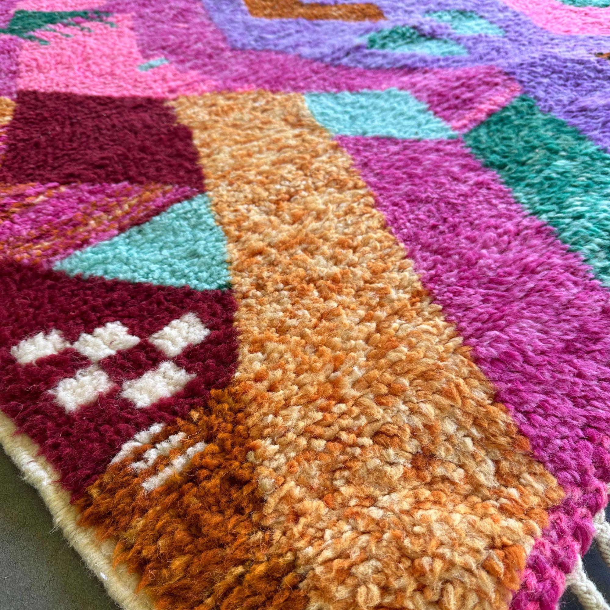 Hand-Knotted Berber Moroccan Rug 6.5x10 FT, Vibrant Pink Moroccan Tribal Rug, In Stock For Sale