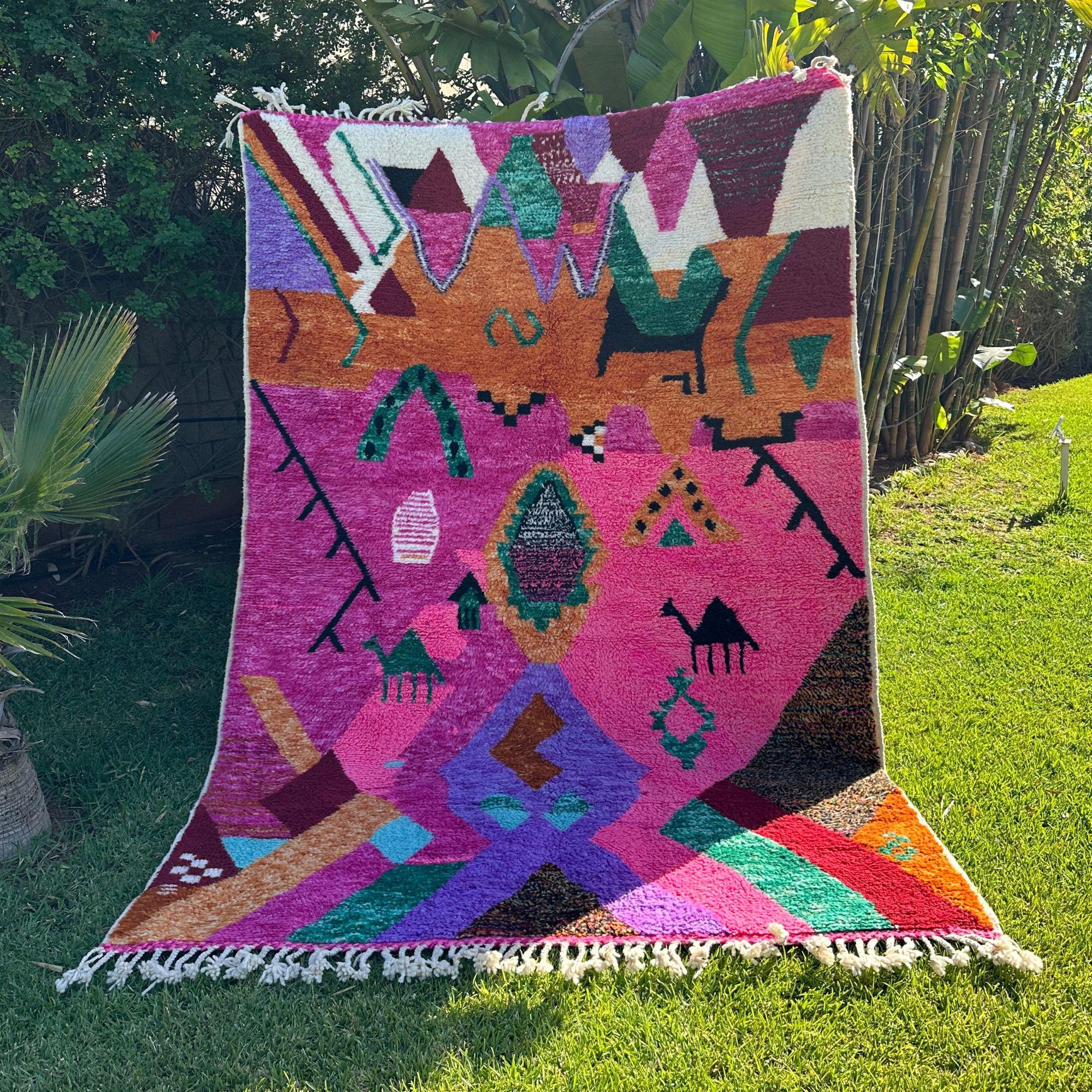 Contemporary Berber Moroccan Rug 6.5x10 FT, Vibrant Pink Moroccan Tribal Rug, In Stock For Sale