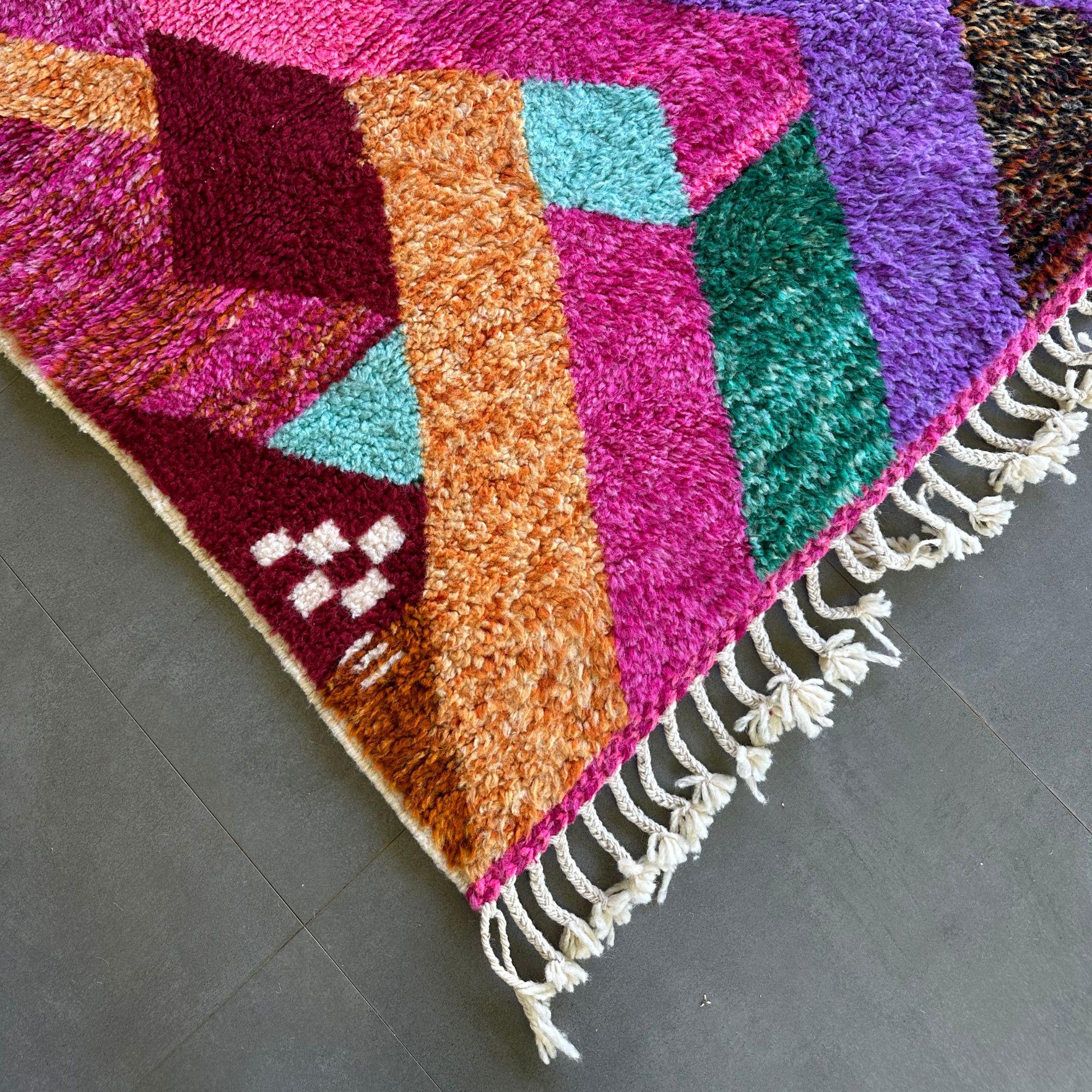 Wool Berber Moroccan Rug 6.5x10 FT, Vibrant Pink Moroccan Tribal Rug, In Stock For Sale