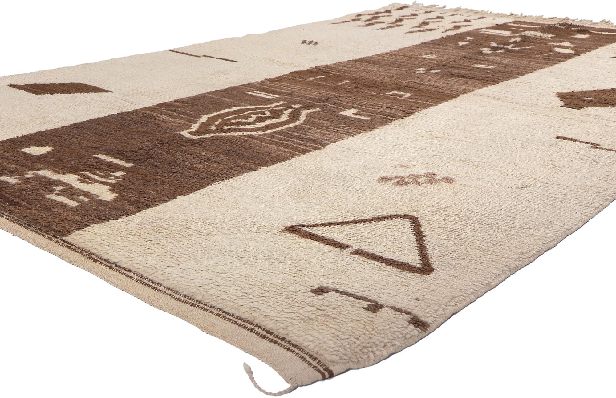 20260 Vintage Neutral Moroccan Rug, 05'09 x 08'03. In our pursuit of captivating spaces and interiors that inspire, the allure of Mid-Century Modern design never wanes. Its chic and sophisticated aesthetic, with a touch of sleekness, seamlessly