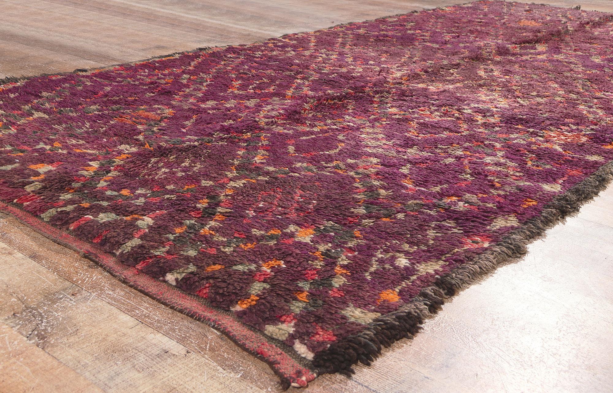 Wool Vintage Purple Beni MGuild Moroccan Rug, Boho Chic Meets Tribal Enchantment For Sale
