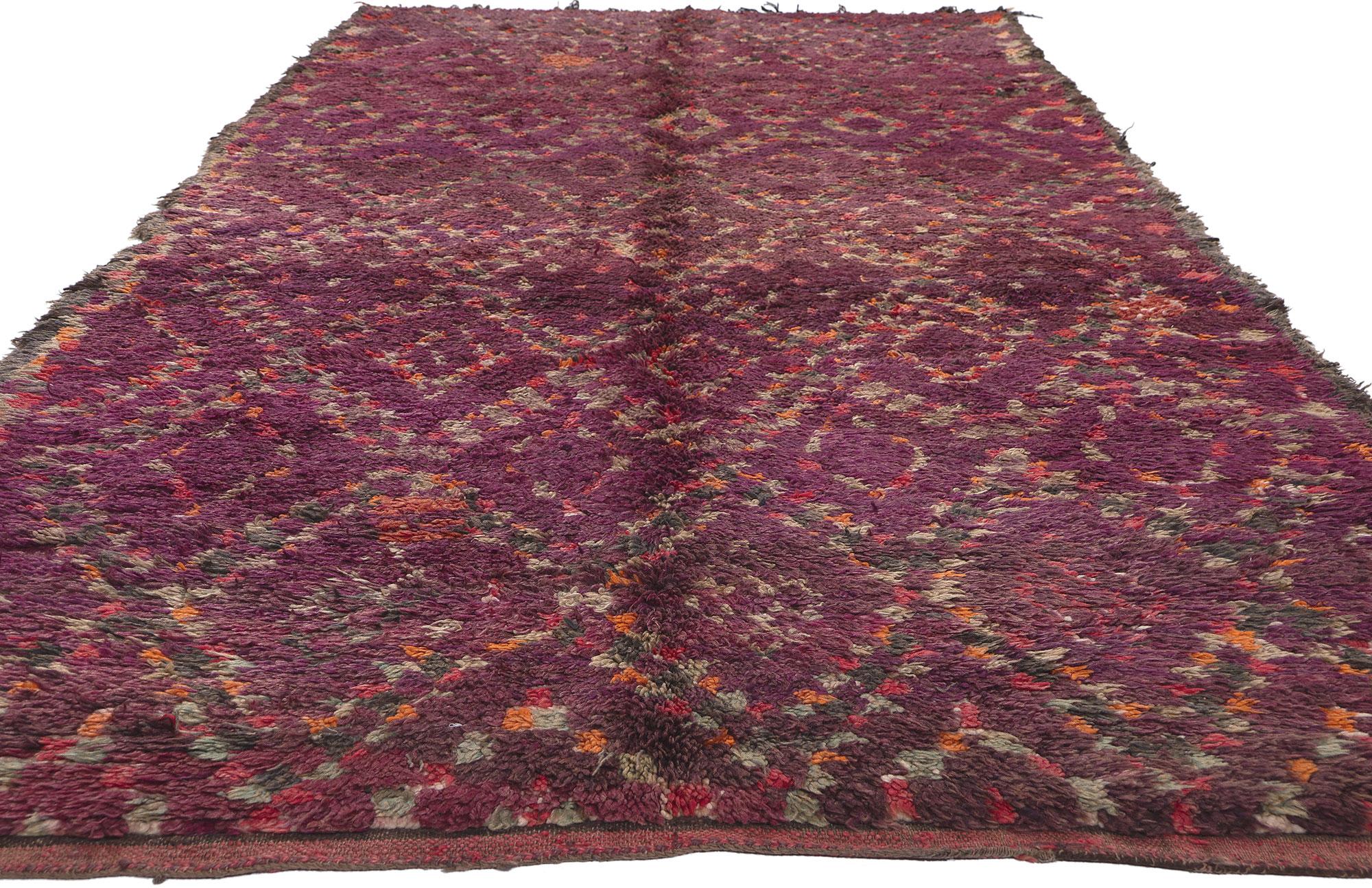 Bohemian Vintage Purple Beni MGuild Moroccan Rug, Boho Chic Meets Tribal Enchantment For Sale