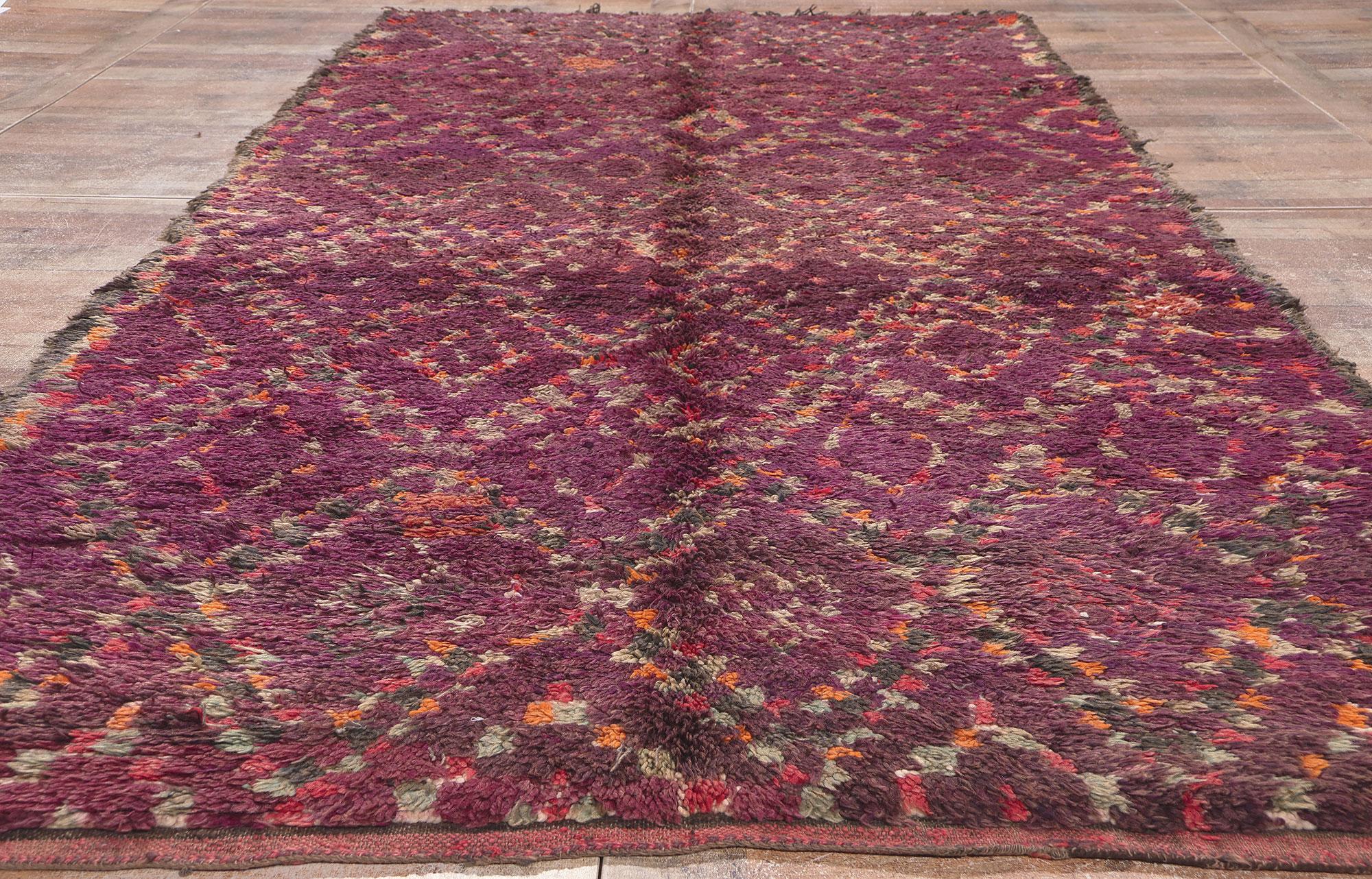 Vintage Purple Beni MGuild Moroccan Rug, Boho Chic Meets Tribal Enchantment For Sale 1