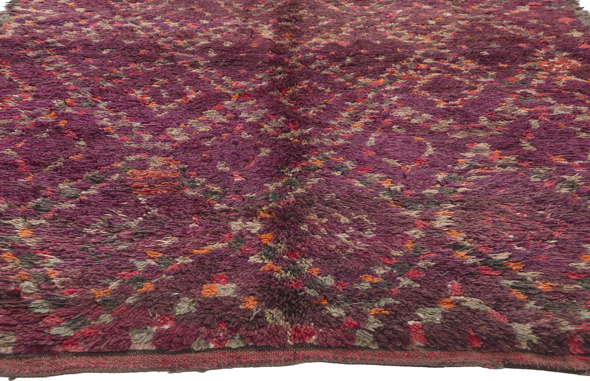 Hand-Knotted Vintage Purple Beni MGuild Moroccan Rug, Boho Chic Meets Tribal Enchantment For Sale