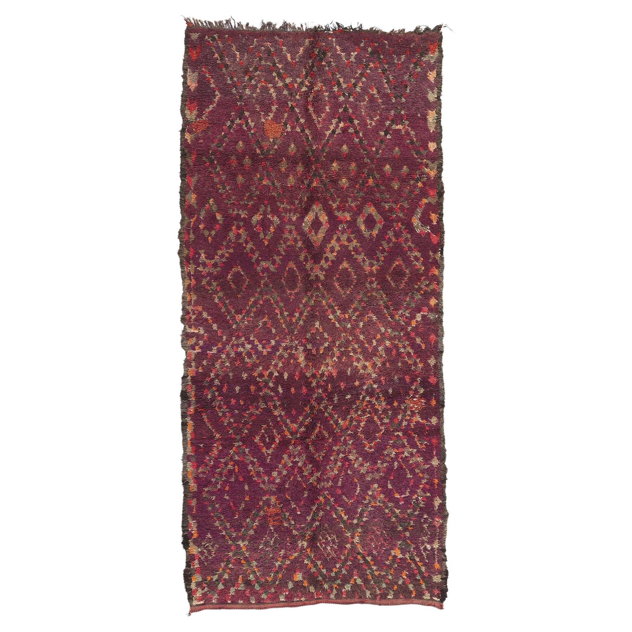 Vintage Purple Beni MGuild Moroccan Rug, Boho Chic Meets Tribal Enchantment