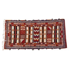 Vintage Boho Chic Moroccan Handwoven Wool  Rectangular Rug with Abstract Design