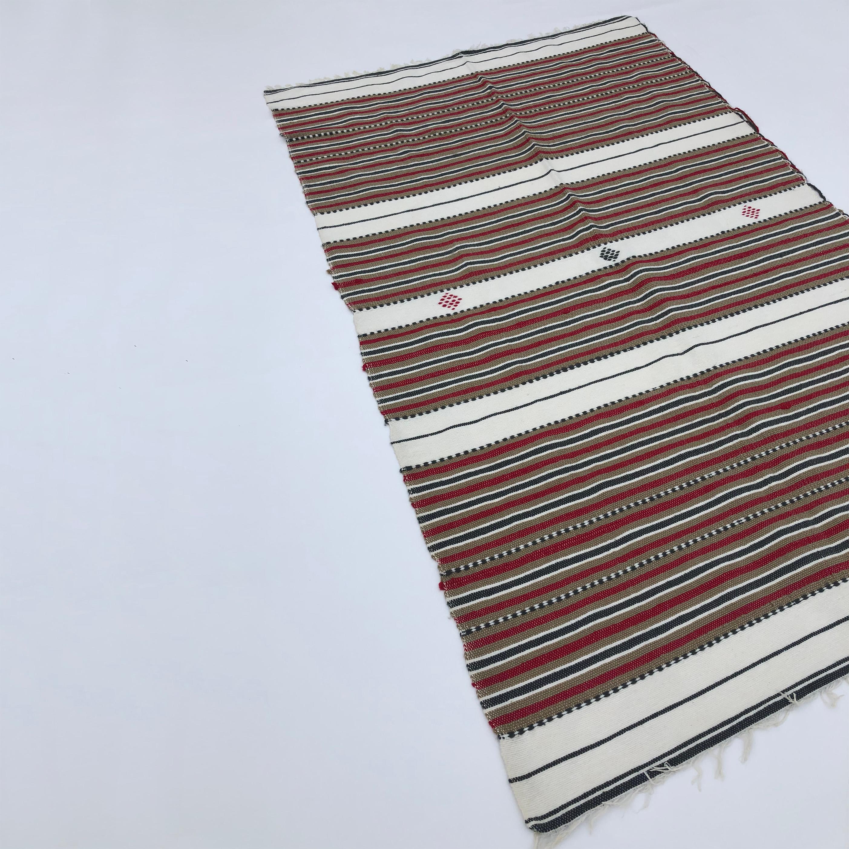 Bohemian Berber Rug Stripped Handmade Cotton Vintage Boho 1970s Bed Sofa Throw For Sale