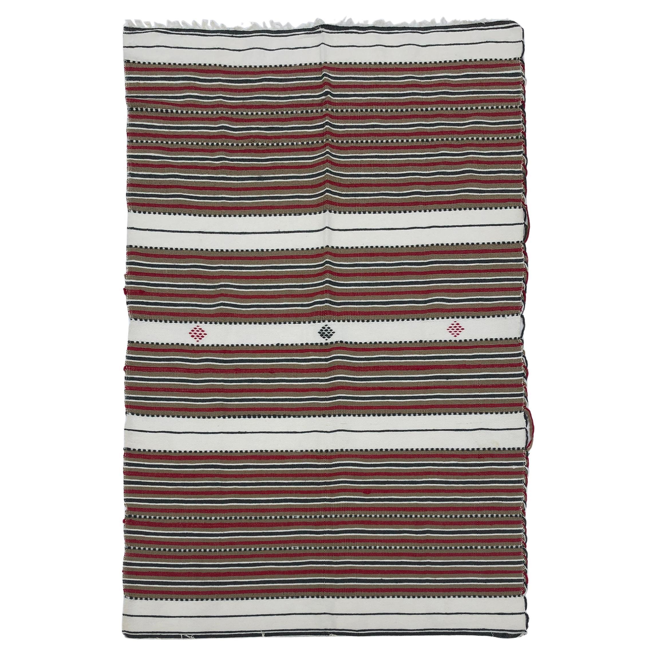 Berber Rug Stripped Handmade Cotton Vintage Boho 1970s Bed Sofa Throw For Sale