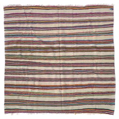 Tappeto berbero anni '70 multicolore a righe fatto a mano in lana Vintage Boho African Throw