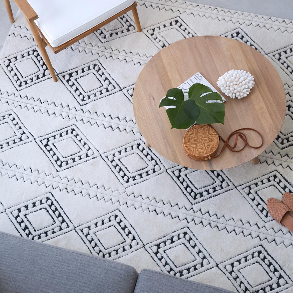 Hand-Woven Customizable Honeycomb Weave Rug in Cream/Black Small