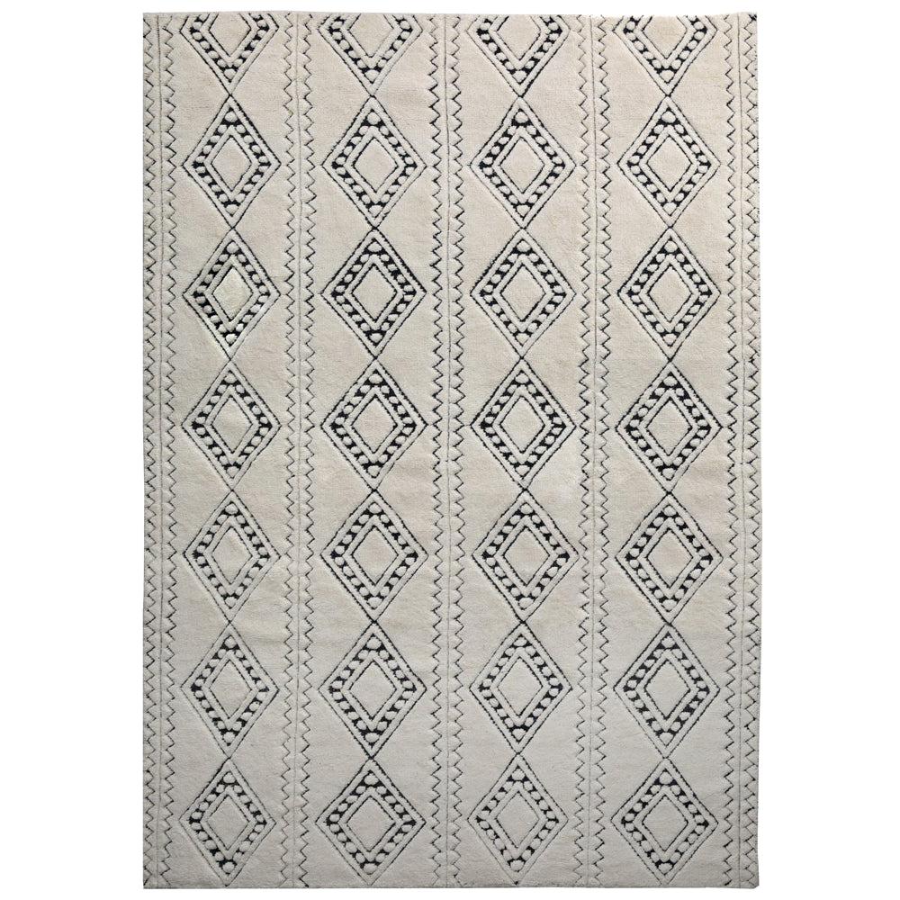 Customizable Honeycomb Weave Rug in Cream/Black Small For Sale