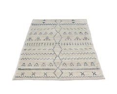 Berber Tribal Handknotted Rustic Pattern Rug in Beige with Navy Accent