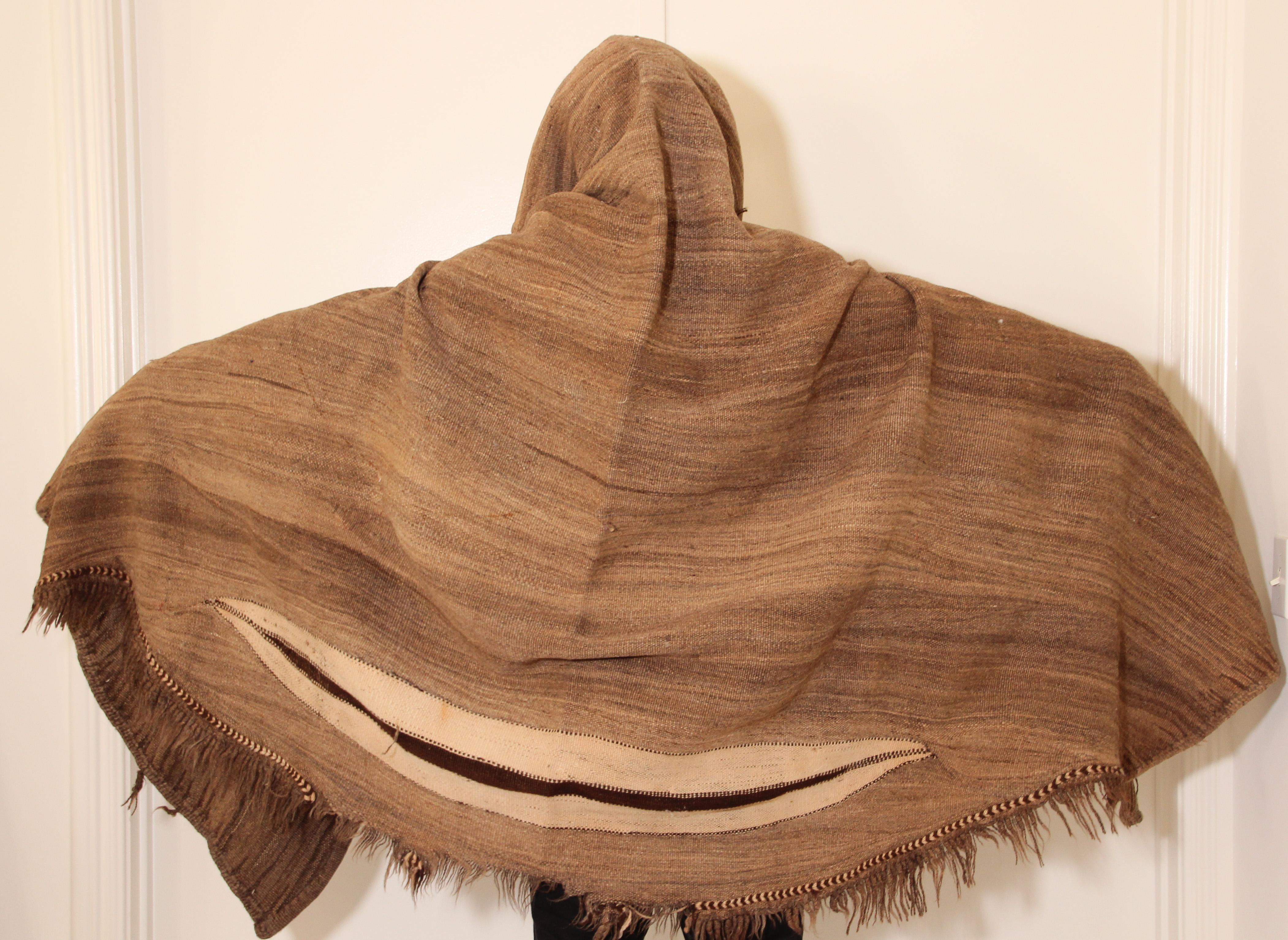 Brown Berber Tribal North Africa Moroccan Burnous Wool Cape For Sale