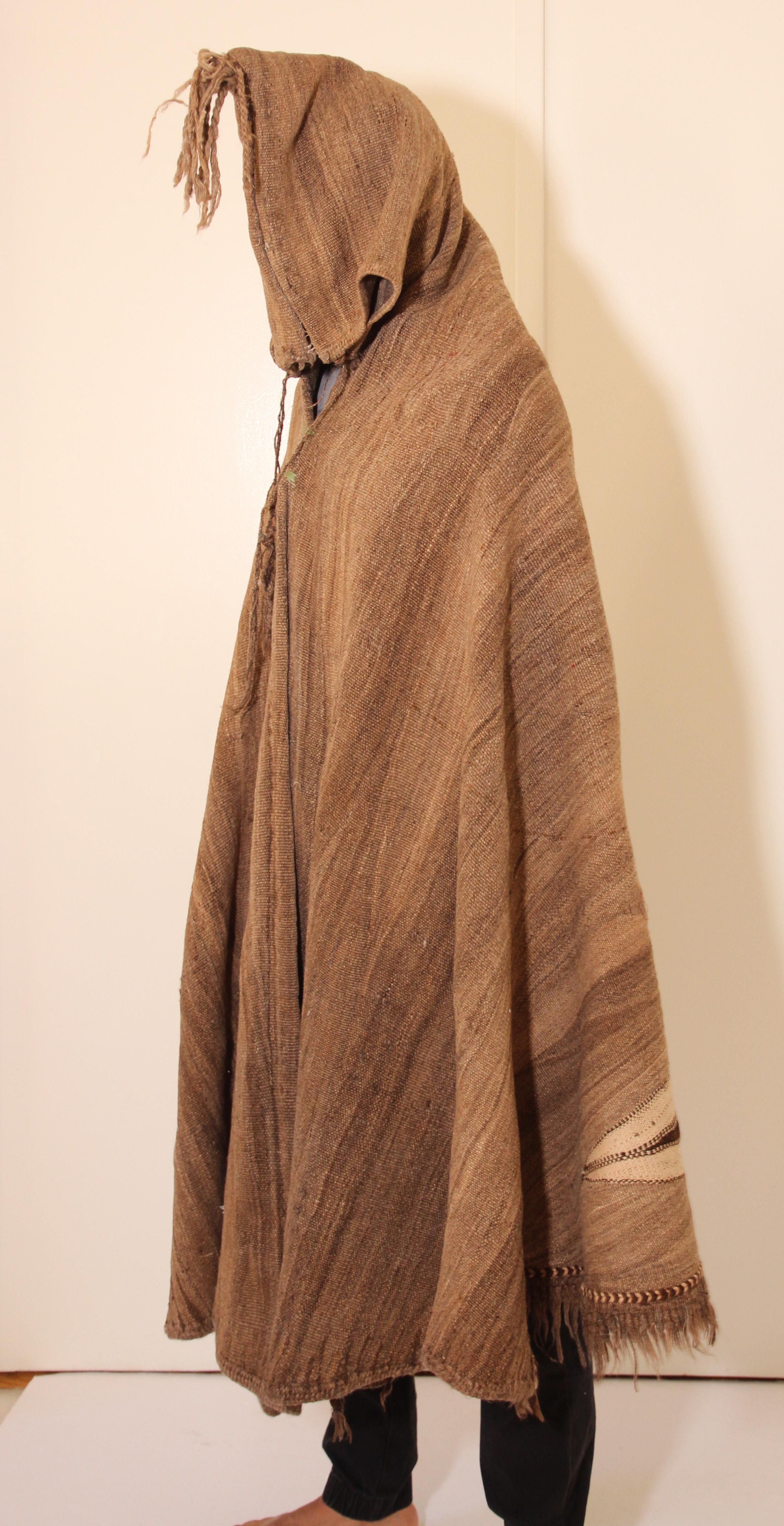 Hand-Woven Berber Tribal North Africa Moroccan Burnous Wool Cape For Sale