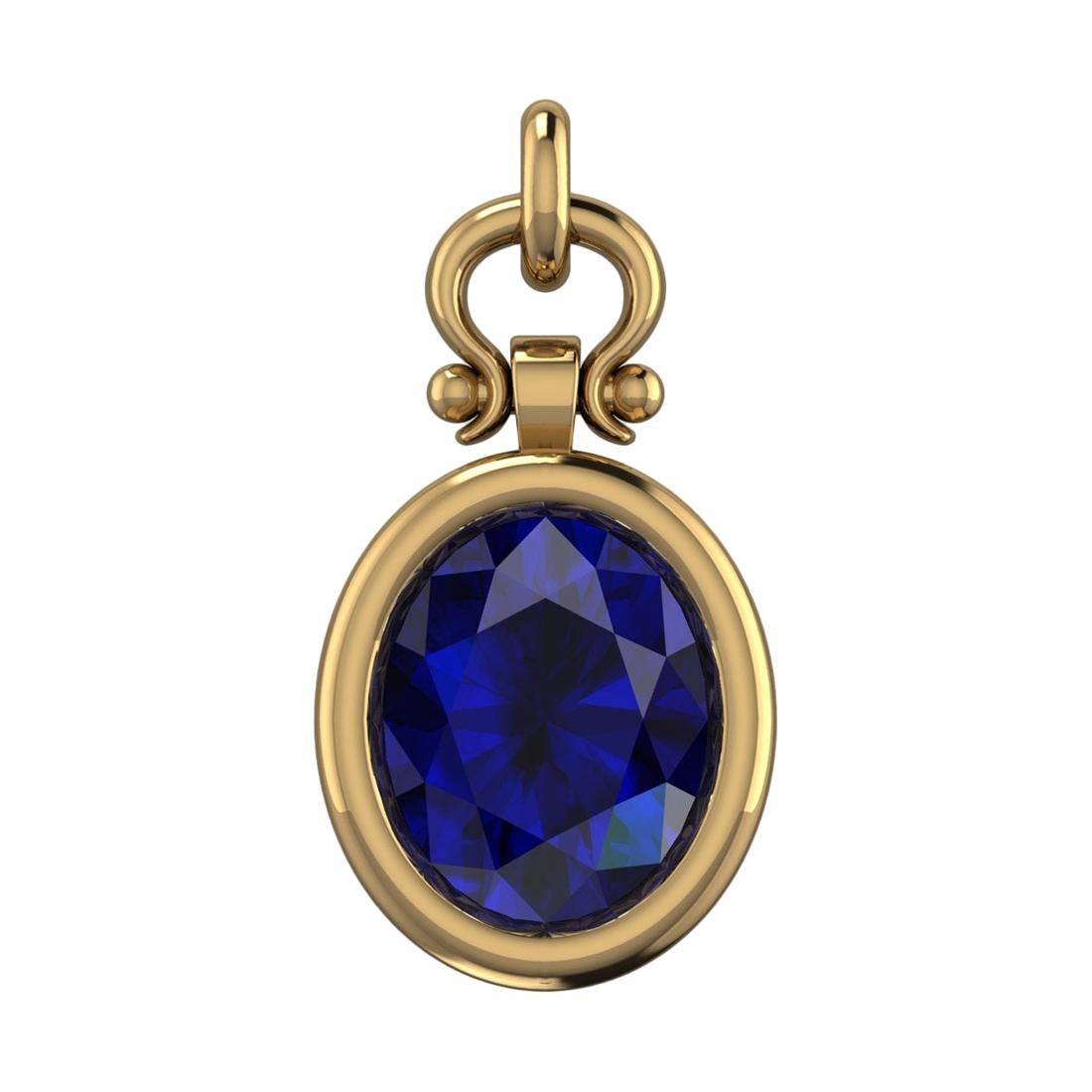 Berberyn Collier pendentif en or 18 carats avec saphir bleu taille ovale certifié 3,01 carats en vente