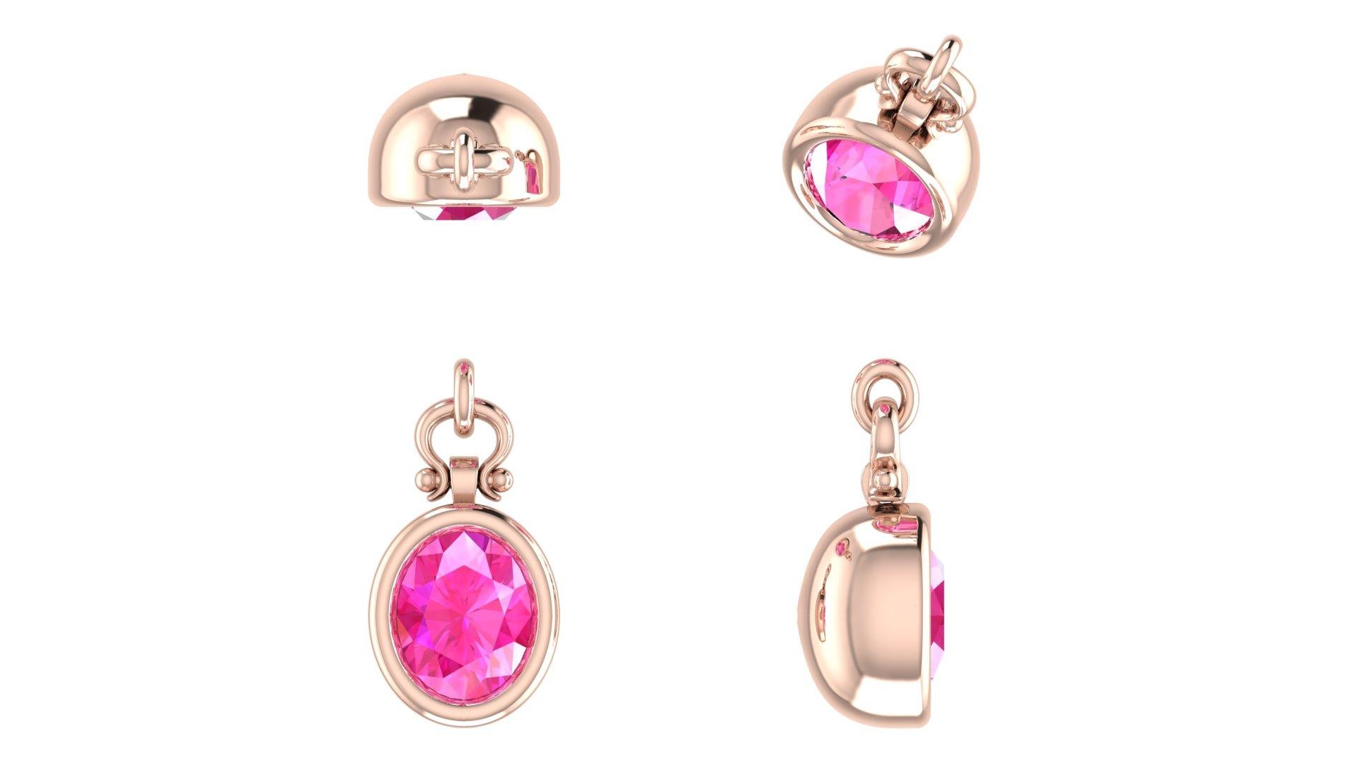 Berberyn Certified 3.12 Carat Oval Cut Pink Sapphire Pendant Necklace in 18K For Sale 1