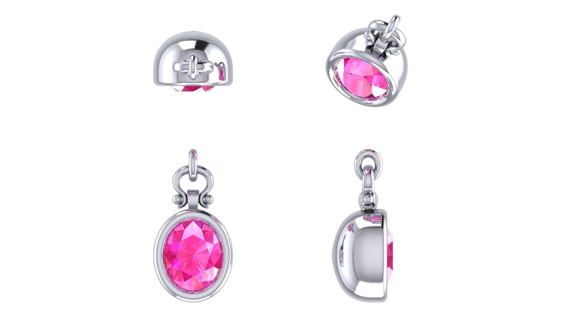 Berberyn Certified 3.12 Carat Oval Cut Pink Sapphire Pendant Necklace in 18K For Sale 3