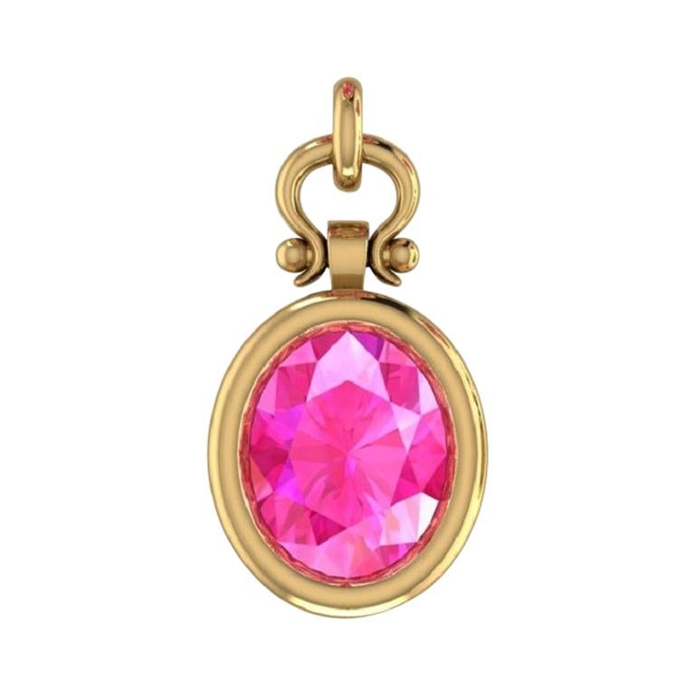 Berberyn Certified 3.12 Carat Oval Cut Pink Sapphire Pendant Necklace in 18K For Sale