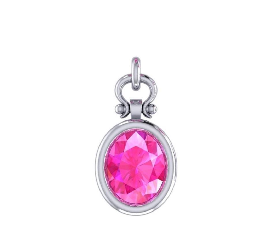 Oval Cut Berberyn Certified 3.74 Carat Oval Pink Sapphire Pendant Necklace in 18k For Sale
