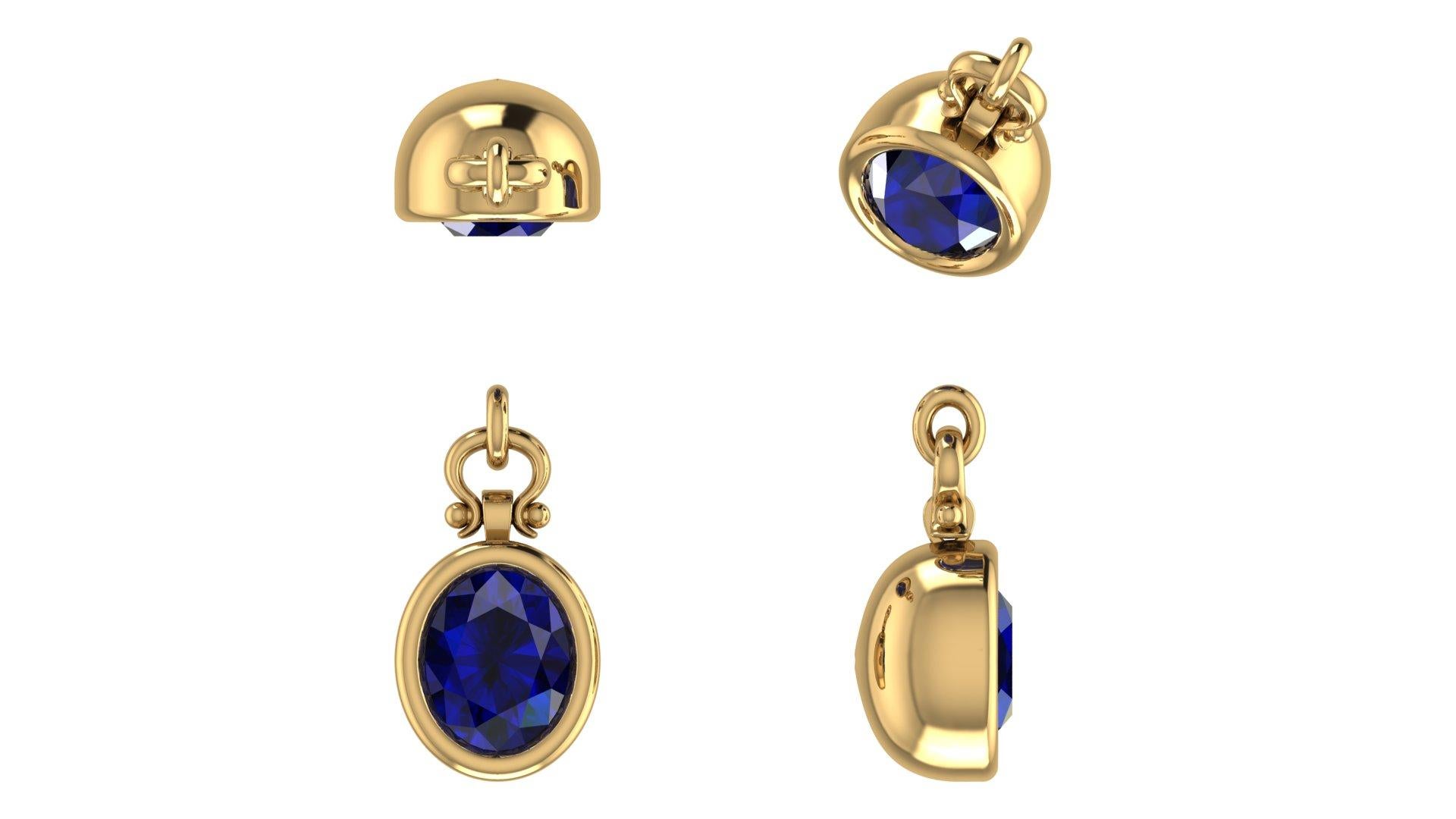 Women's Berberyn Certified 3.89 Carat Oval Blue Sapphire Custom Pendant Necklace in 18k For Sale