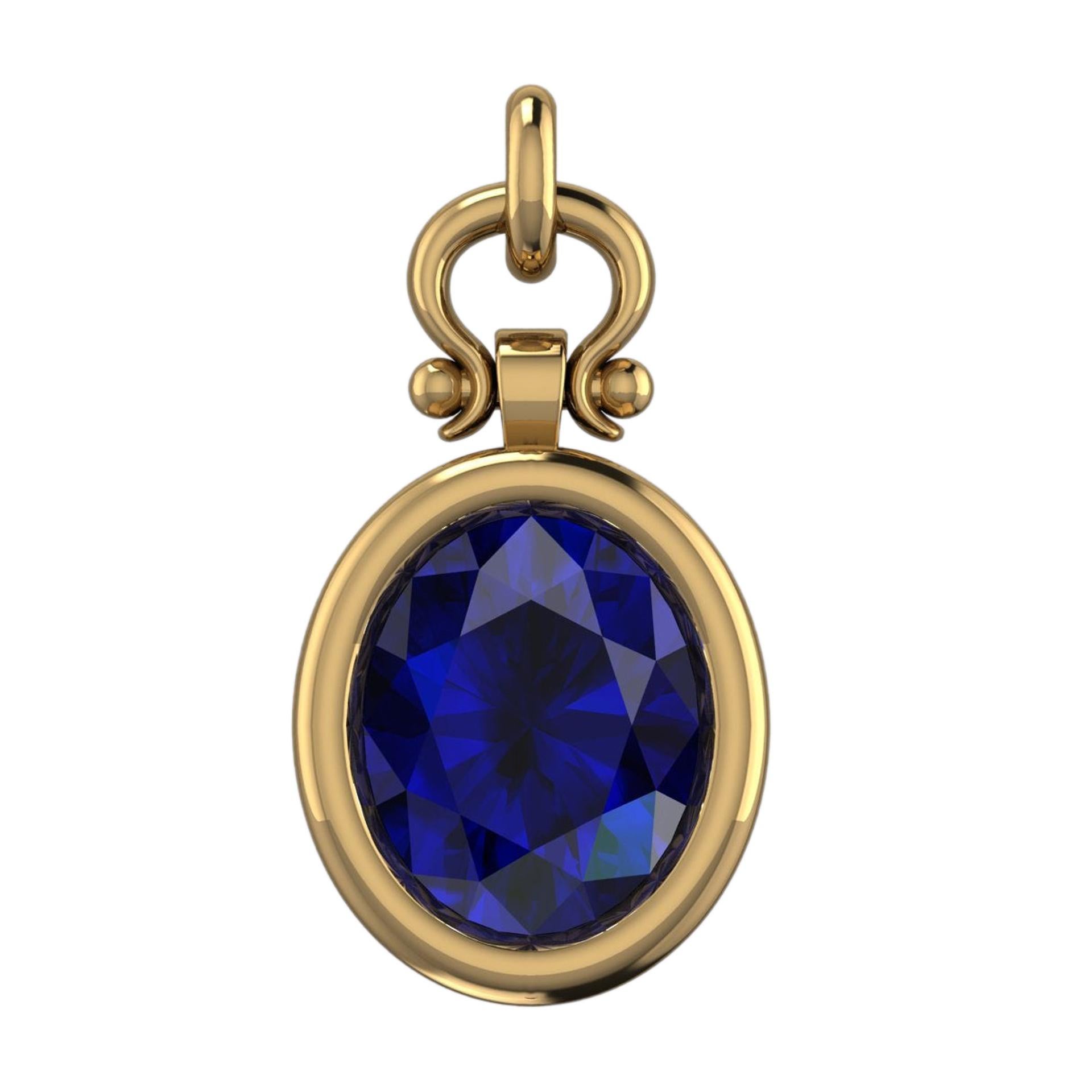 Berberyn Certified 3.89 Carat Oval Blue Sapphire Custom Pendant Necklace in 18k For Sale