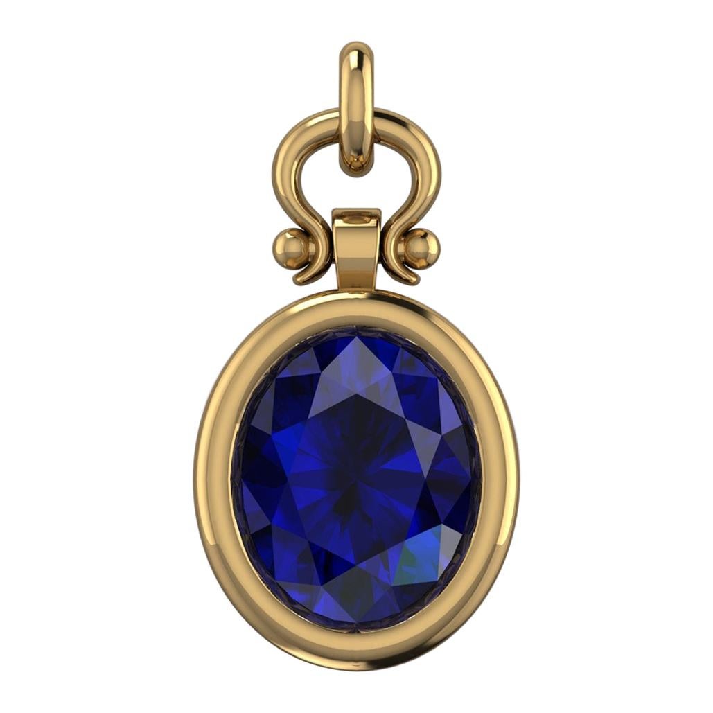 Berberyn Certified 4.12 Carat Oval Blue Sapphire Pendant Necklace in 18k