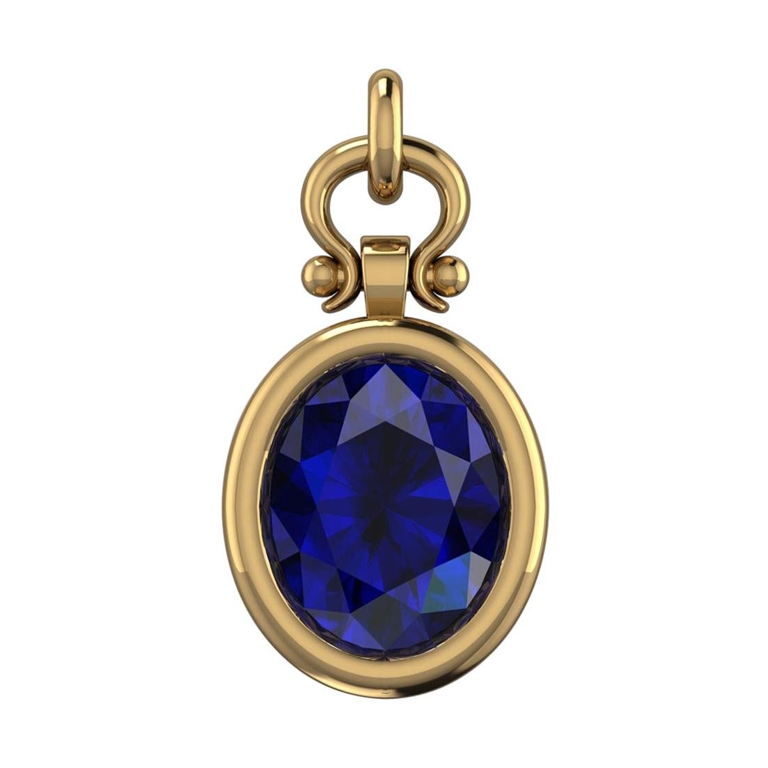 Berberyn Certified 4.28 Carat Oval Blue Sapphire Pendant Necklace in 18k