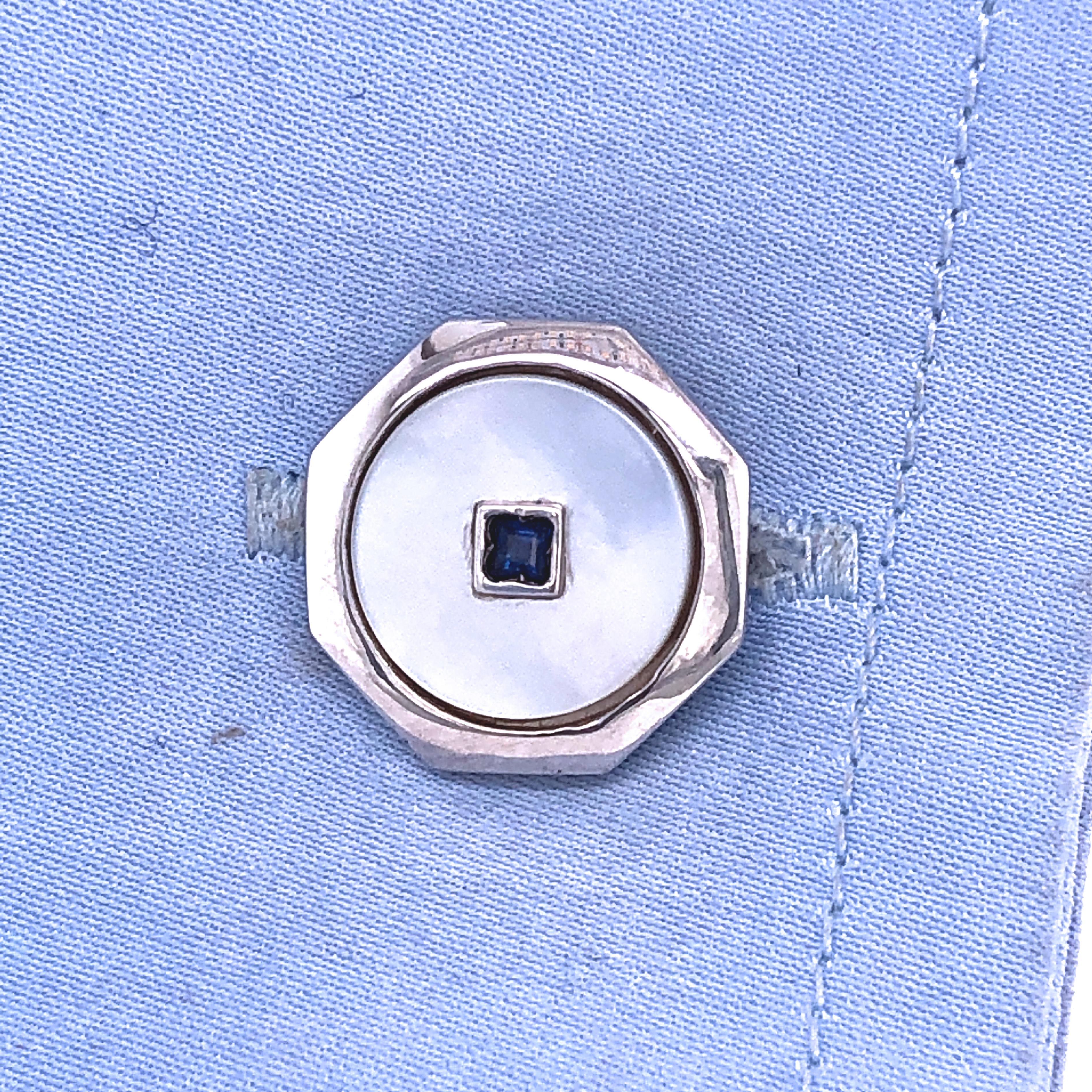 0.14 Natural Square Sapphire T-Bar Back White Gold Cufflinks 4