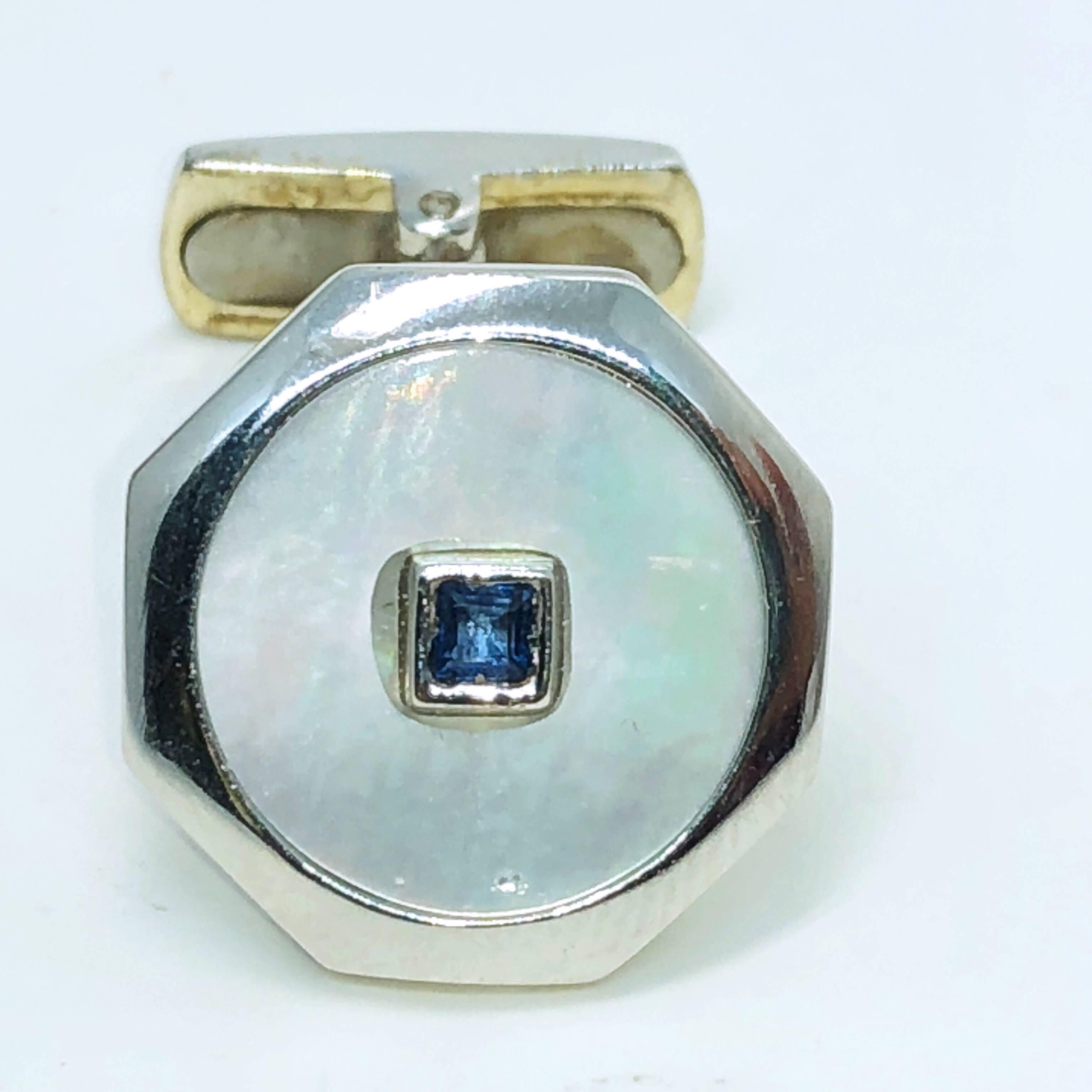 Contemporary 0.14 Natural Square Sapphire T-Bar Back White Gold Cufflinks