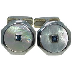 0.14 Natural Square Sapphire T-Bar Back White Gold Cufflinks