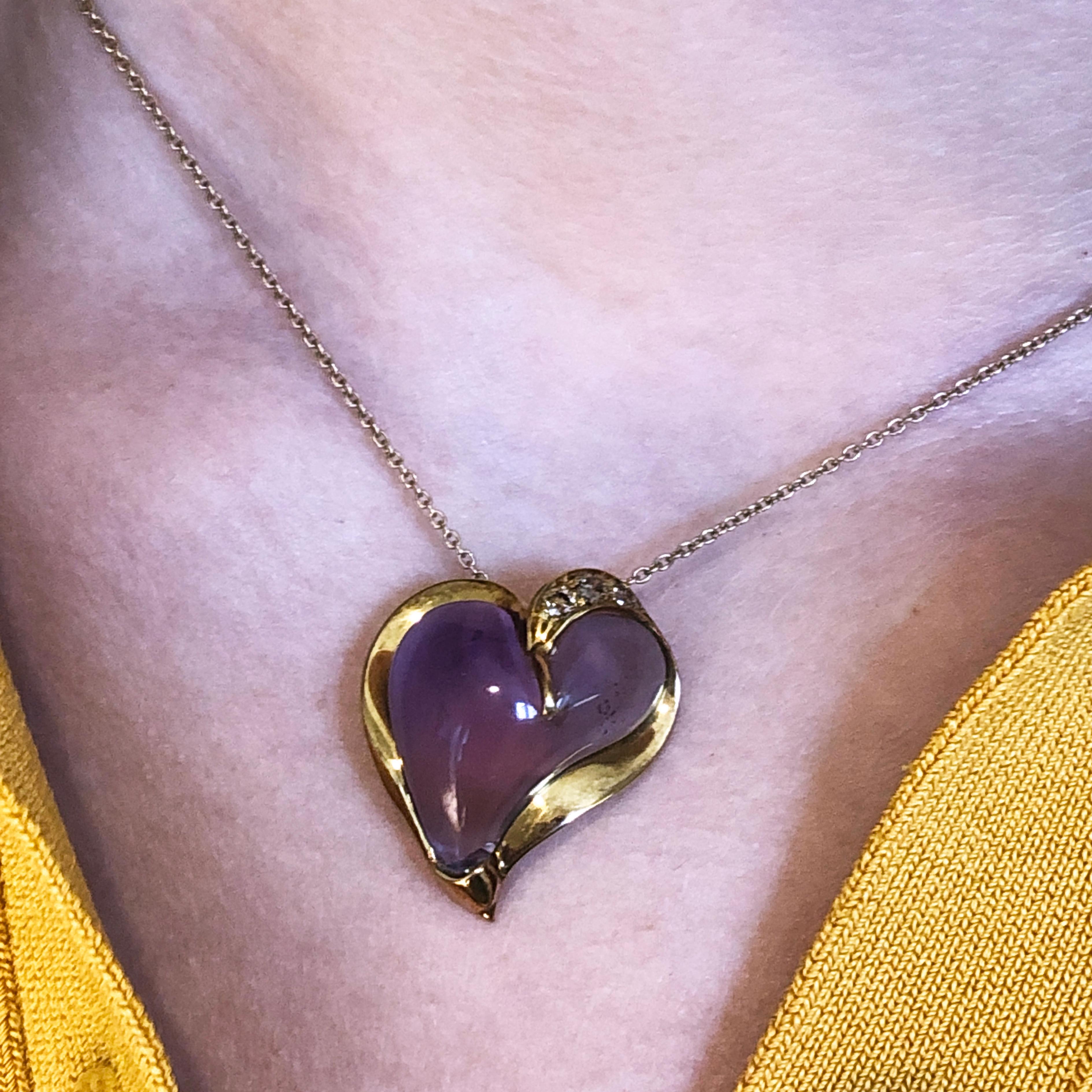 Berca 0,24 Karat Champagner-Diamant 12 Kt natürliche Hand eingelegte Amethyst Herz Anhänger im Angebot 4