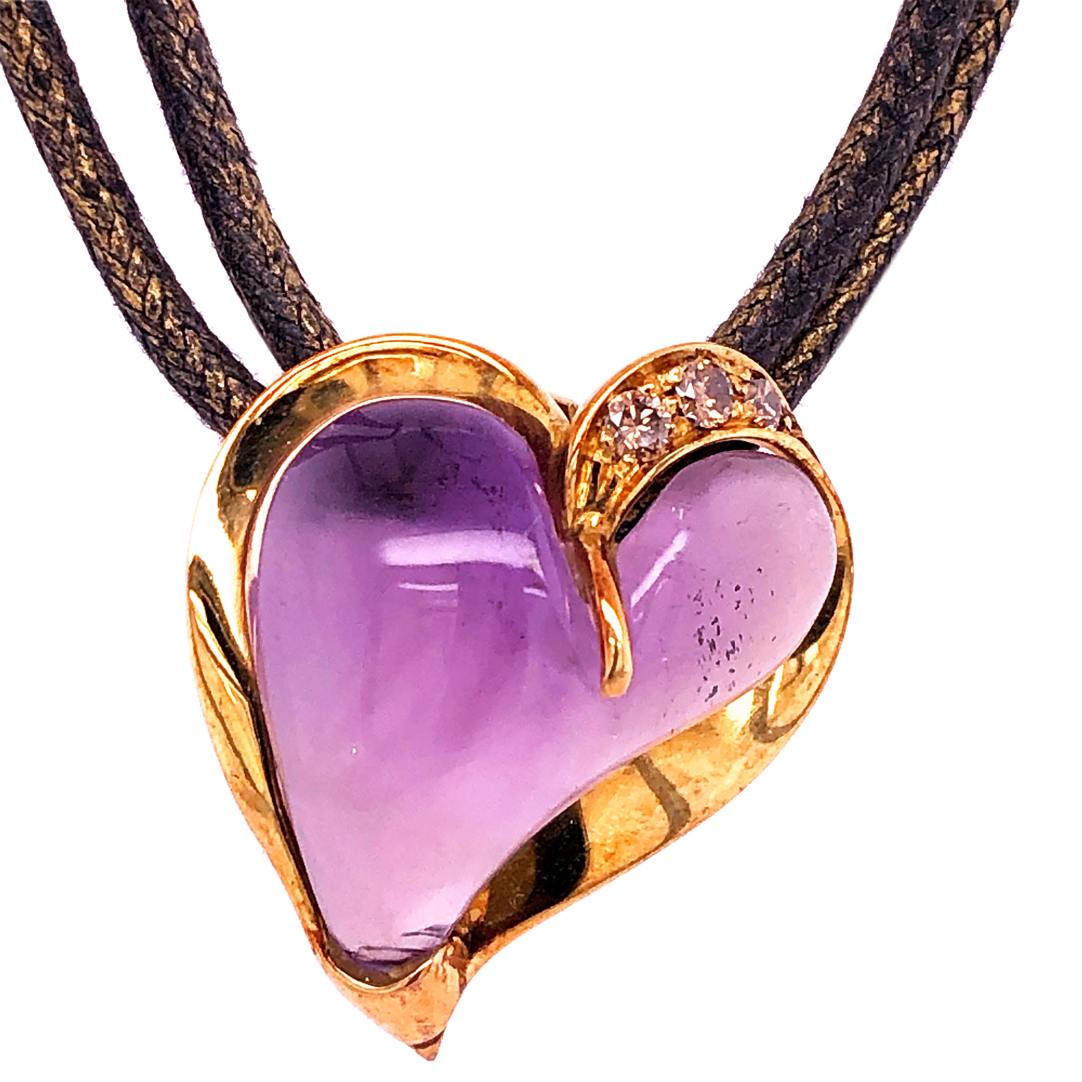 Women's Berca 0.24Kt Champagne Diamond 12 Kt Natural Hand Inlaid Amethyst Heart Pendant For Sale