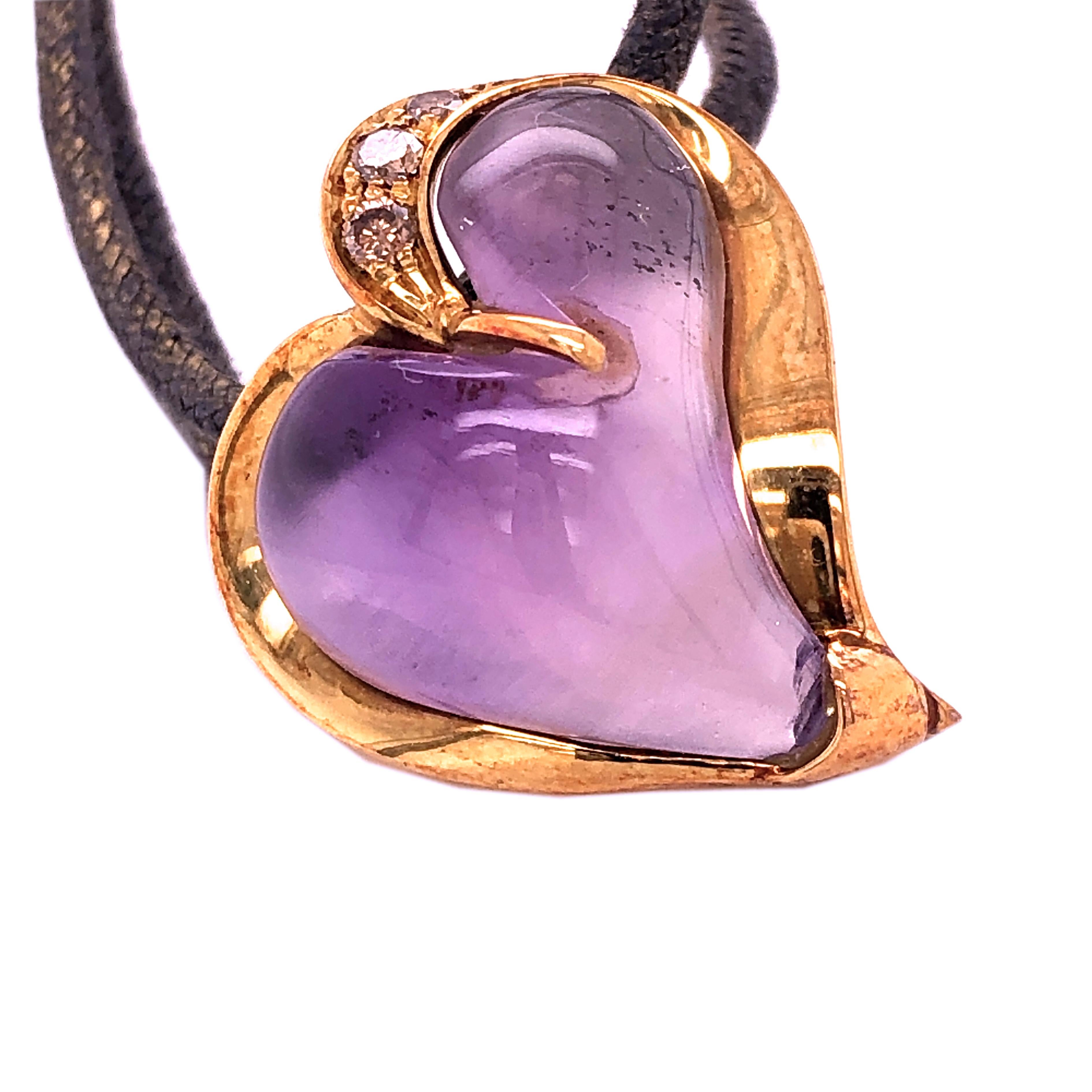 Berca 0.24Kt Champagne Diamond 12 Kt Natural Hand Inlaid Amethyst Heart Pendant For Sale 1