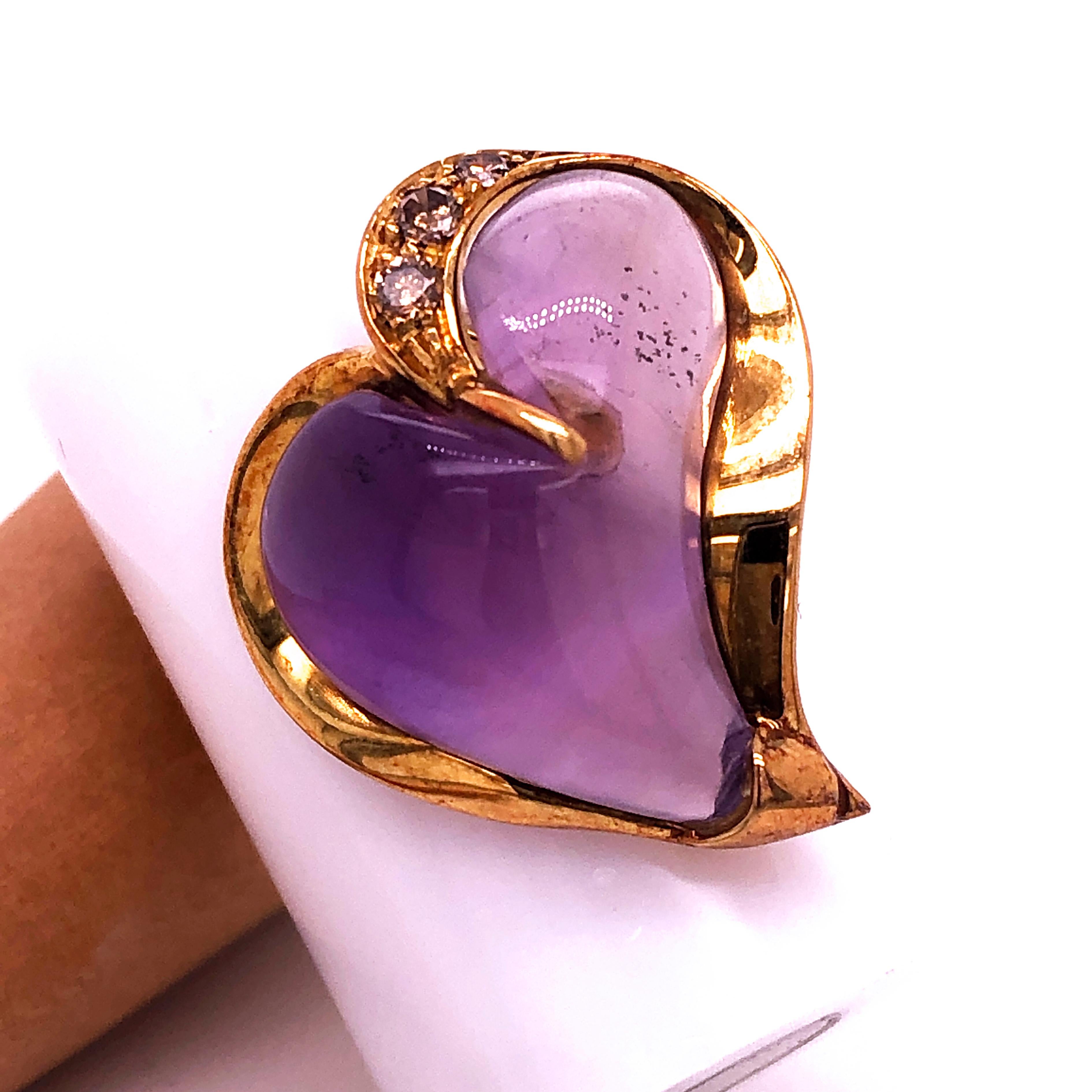 Berca 0.24Kt Champagne Diamond 12 Kt Natural Hand Inlaid Amethyst Heart Pendant For Sale 3