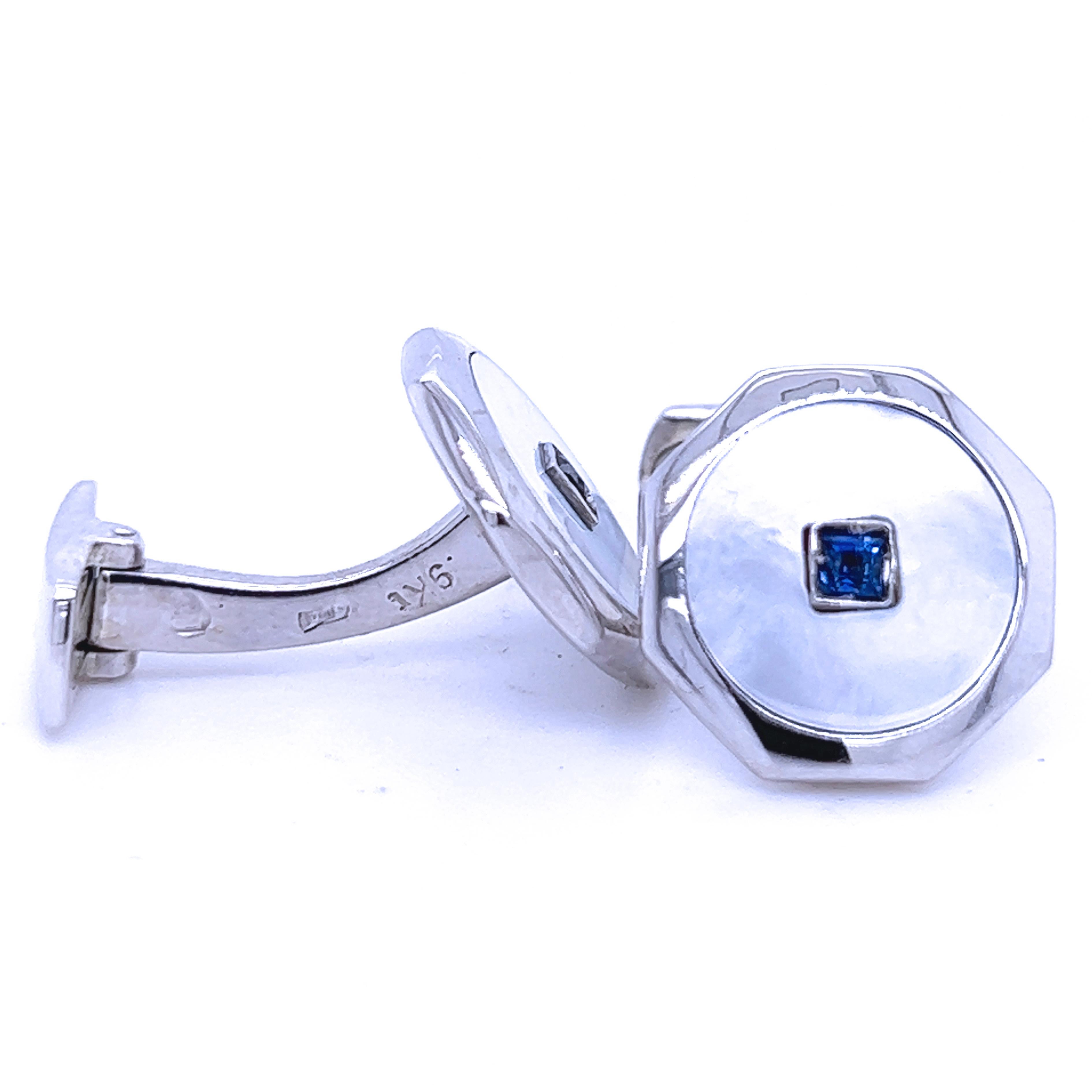 Contemporary Berca 0.25 Natural Square Royal Blue Sapphire T-Bar Back White Gold Cufflinks For Sale