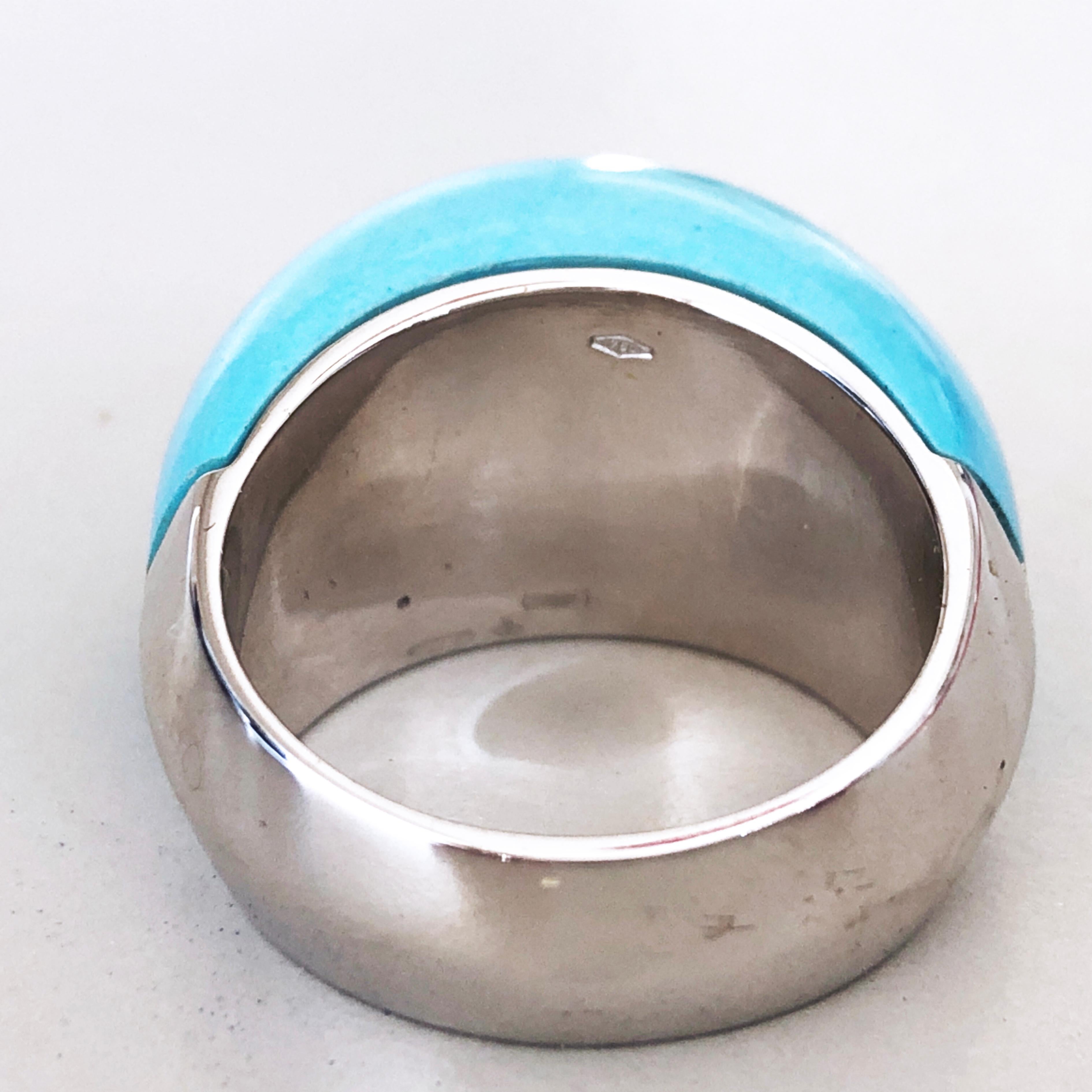 Berca 0.30Kt Diamond 21Kt Natural Hand Inlaid Turquoise White Gold Cocktail Ring 4