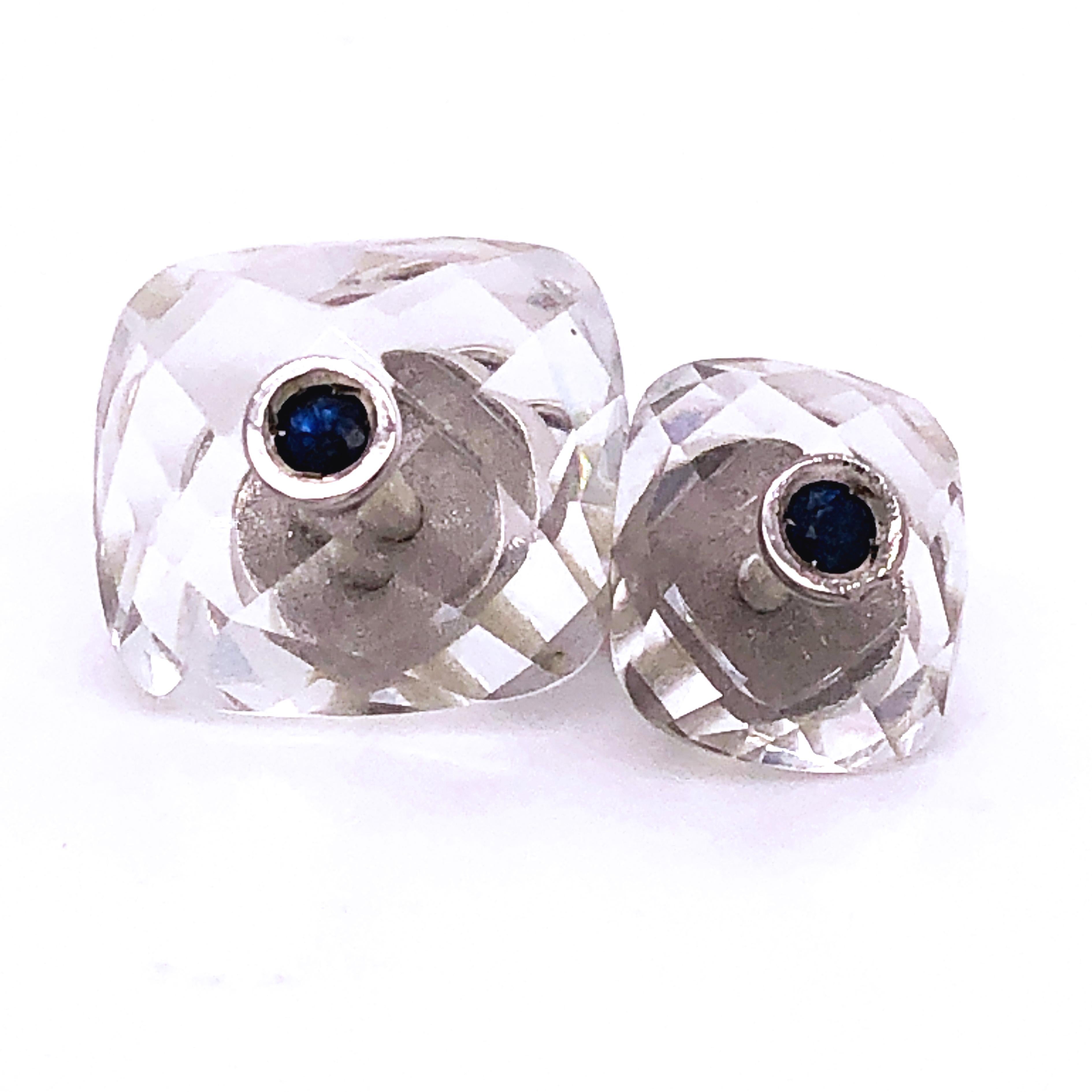 Contemporary Berca 0.44Kt Sapphire 32Kt Hand Inlaid Rock Crystal White Gold Setting Cufflinks