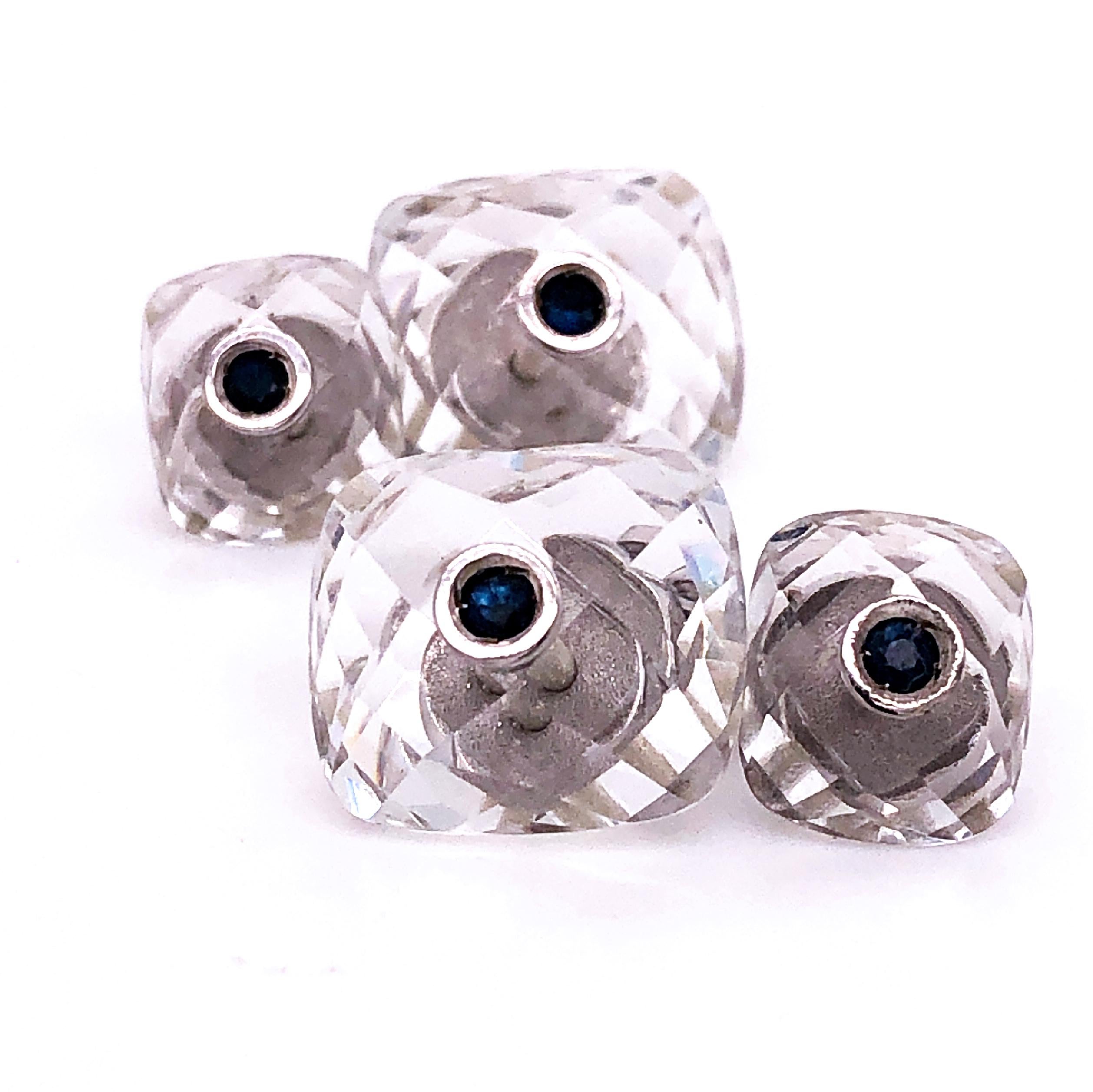 Round Cut Berca 0.44Kt Sapphire 32Kt Hand Inlaid Rock Crystal White Gold Setting Cufflinks