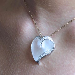 Berca 0.56 Karat White Diamond Hand Inlaid Rock Crystal Platinum Heart Pendant