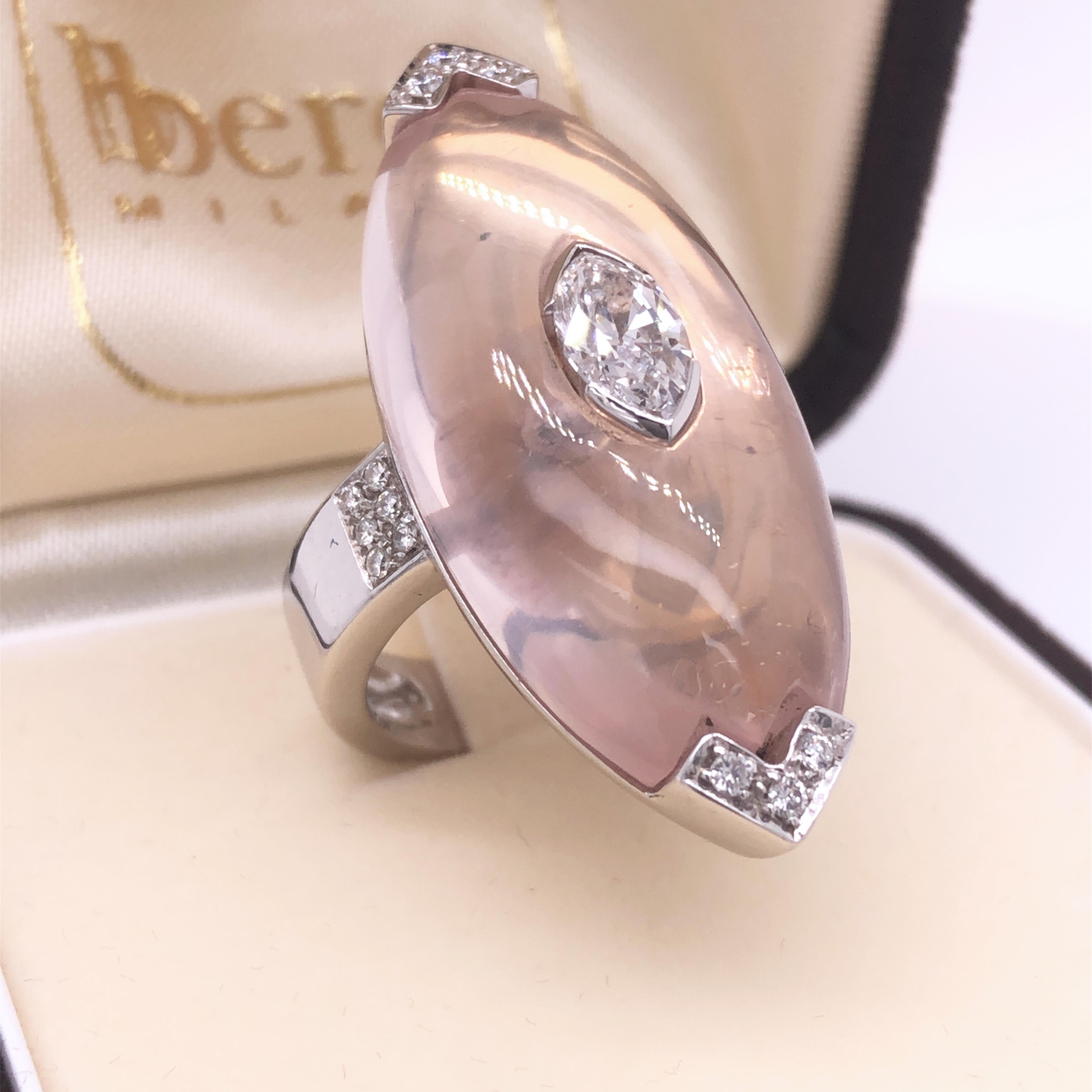 0.81Kt Diamond 17Kt Natural Hand Inlaid Light Pink Quartz Ring For Sale 4