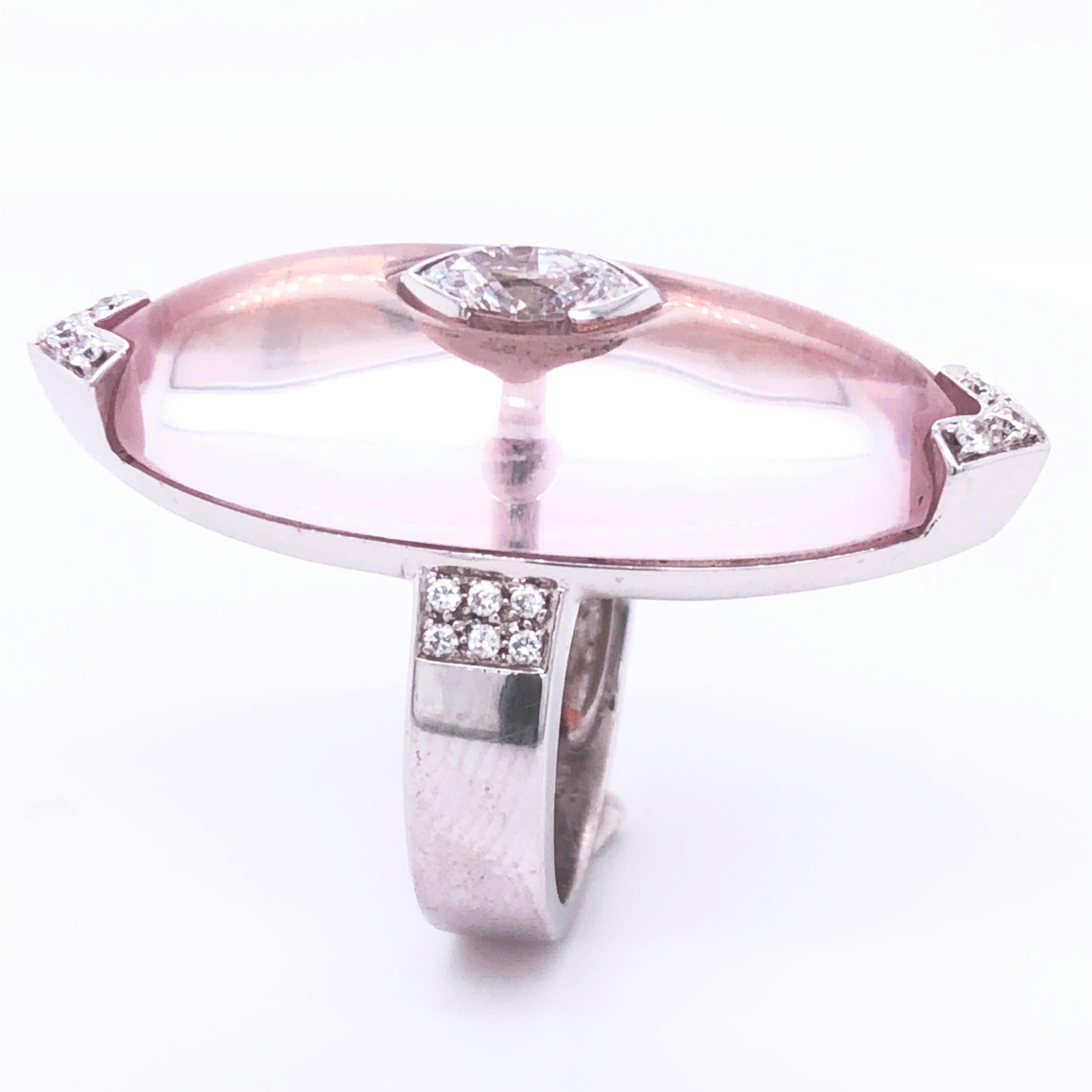 0.81Kt Diamond 17Kt Natural Hand Inlaid Light Pink Quartz Ring In New Condition For Sale In Valenza, IT