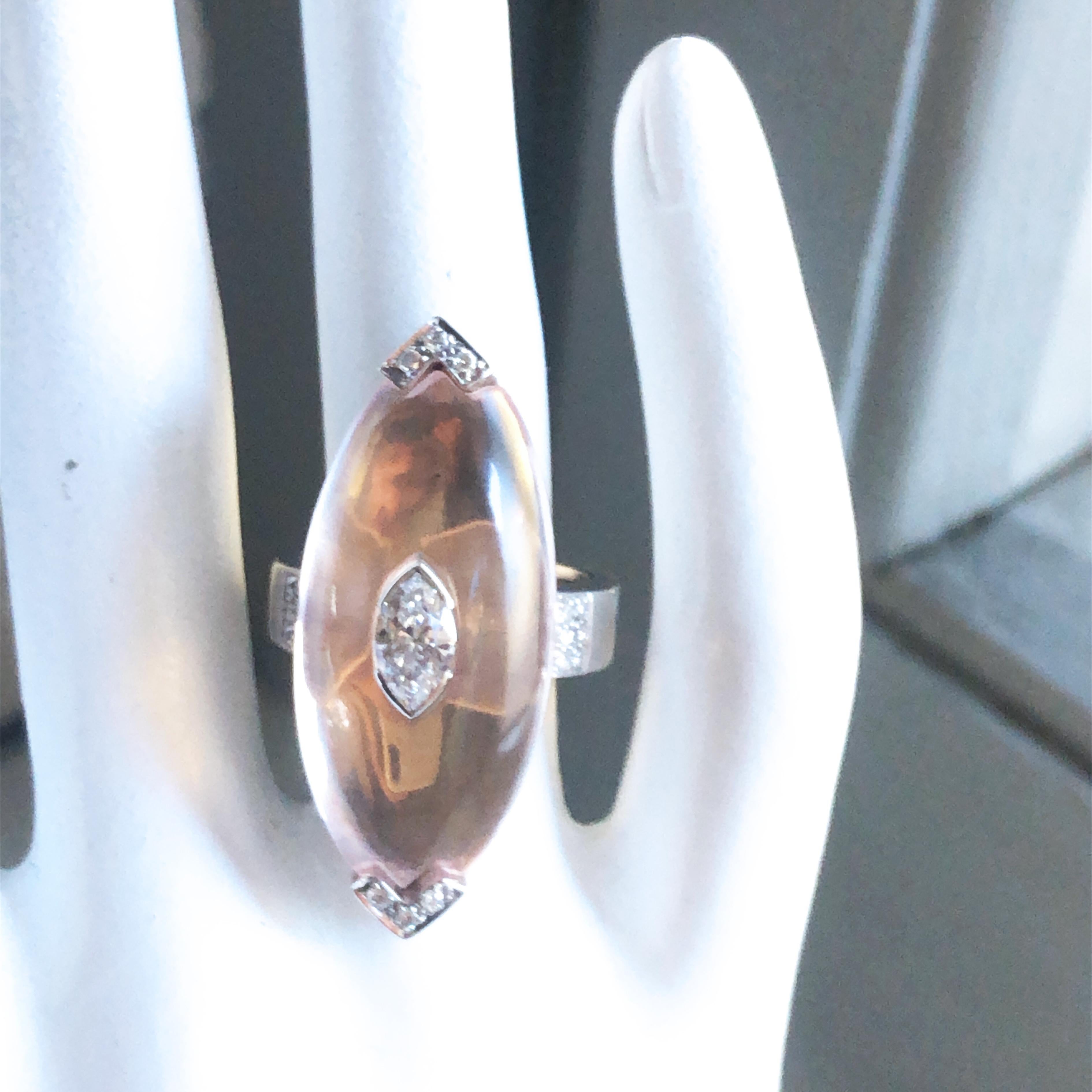 Women's 0.81Kt Diamond 17Kt Natural Hand Inlaid Light Pink Quartz Ring For Sale