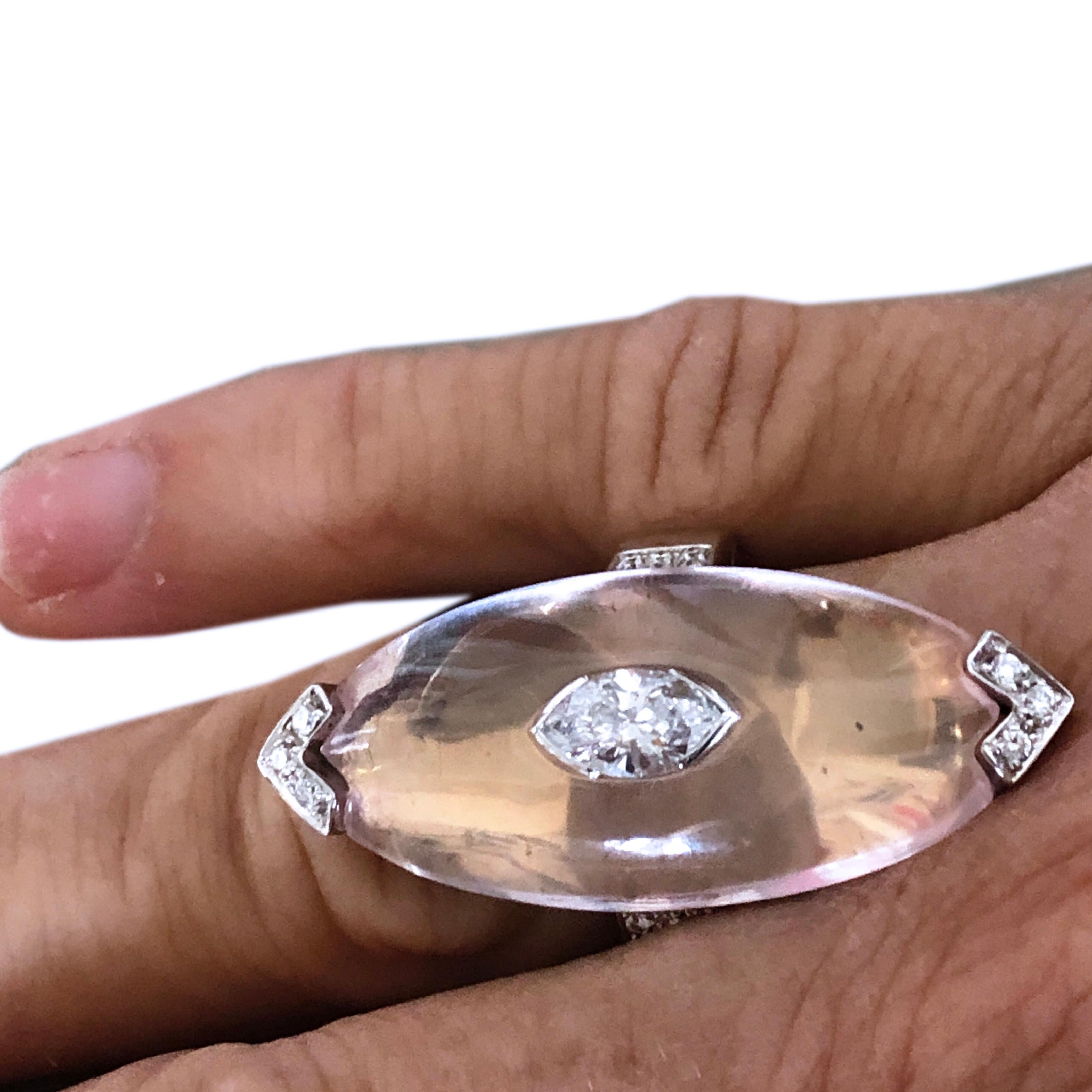 0.81Kt Diamond 17Kt Natural Hand Inlaid Light Pink Quartz Ring For Sale 1