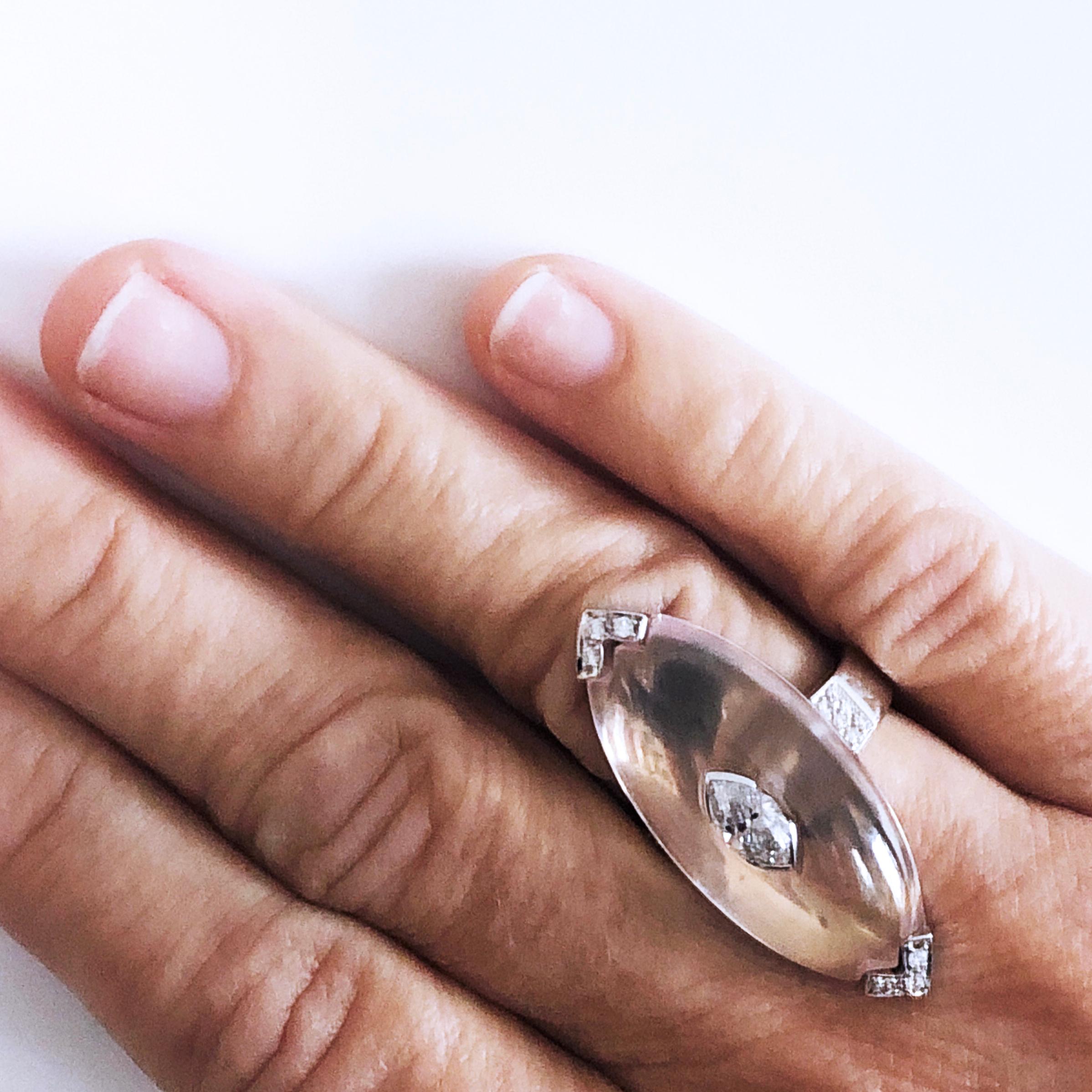 0.81Kt Diamond 17Kt Natural Hand Inlaid Light Pink Quartz Ring For Sale 3