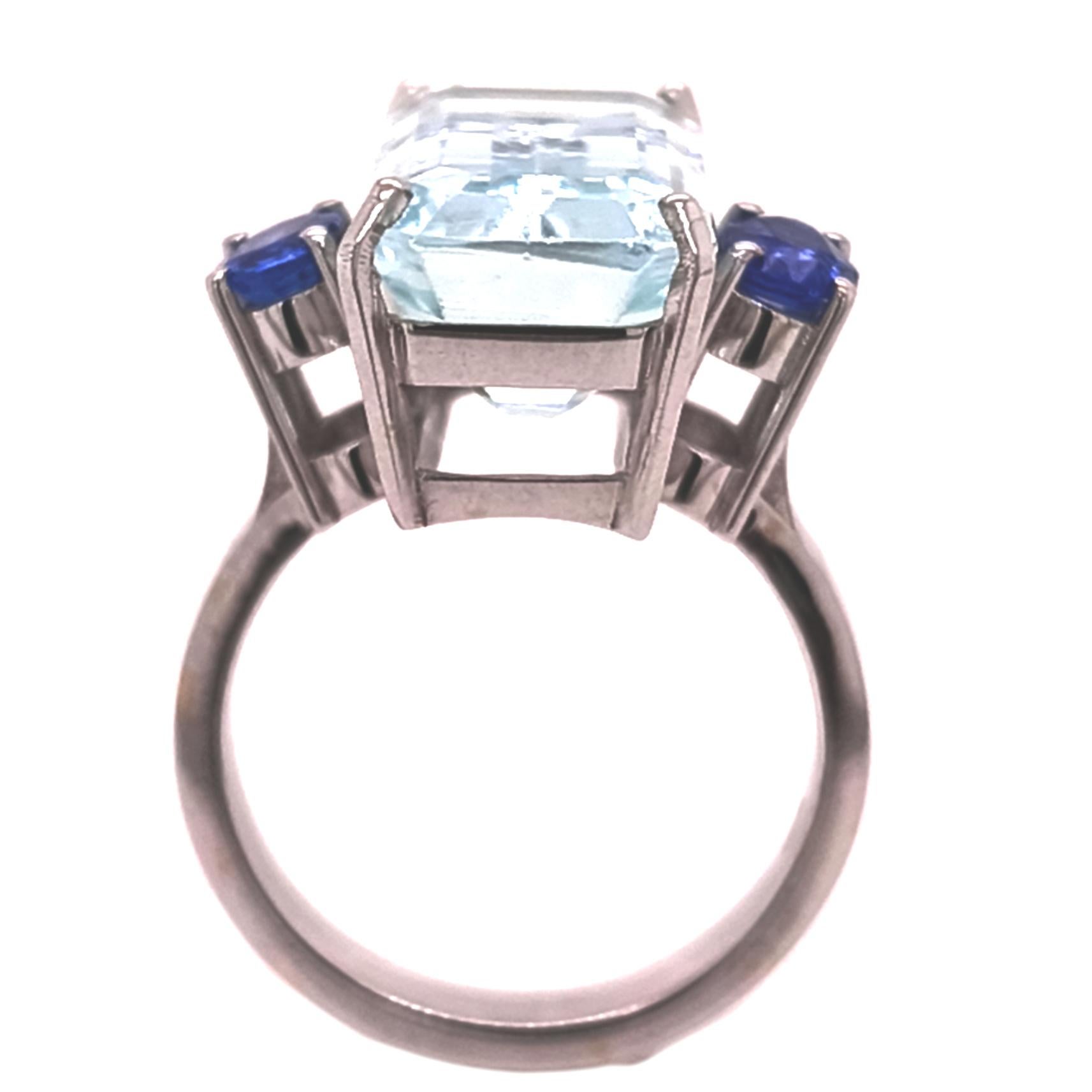 Berca 10,24 Kt Achteckschliff brasilianischer Aquamarin Oval Saphir Cocktail-Ring Damen