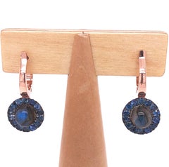 Berca 1.05 Kt Sapphire Round Labradorite Cabochon Rose Gold Dangle Earrings